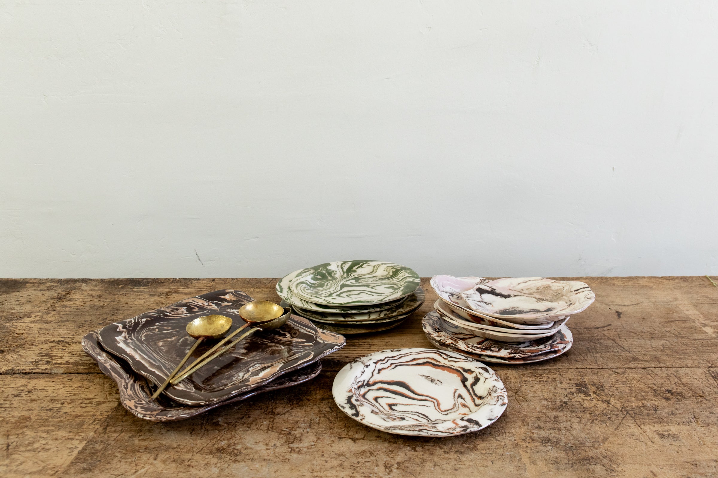 Totem Home, Pink Marbled Shallow Bowl