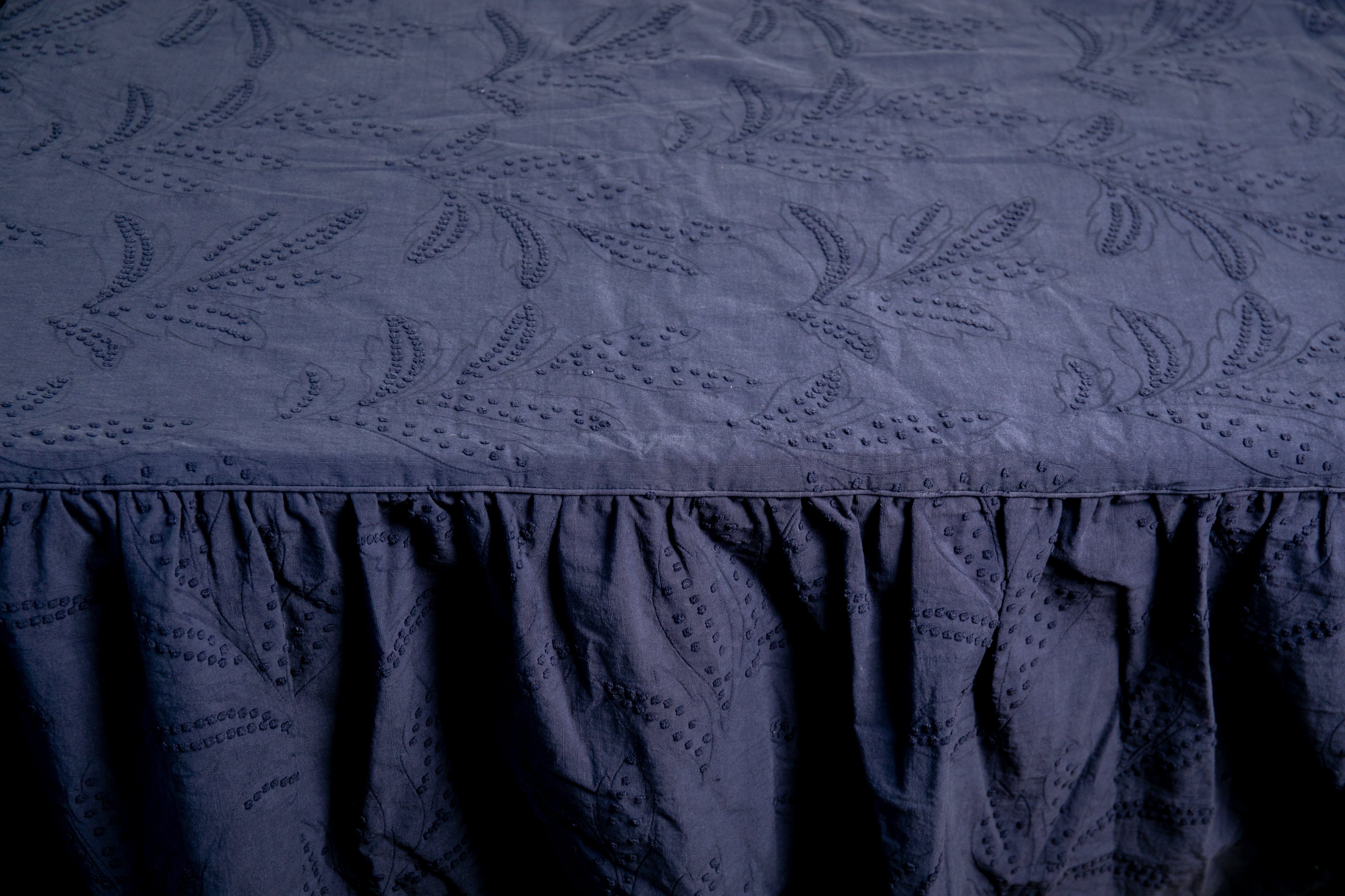 Hazel Ruffled Coverlet in Indigo