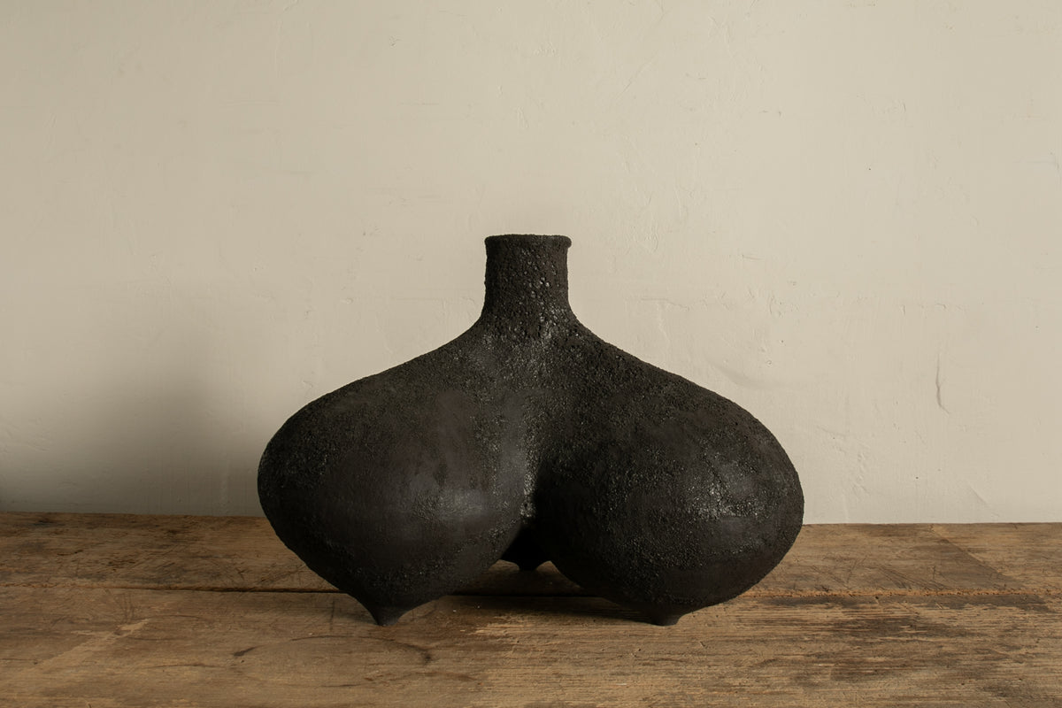 Large Tripod Vessel, Black Volcanic Glaze