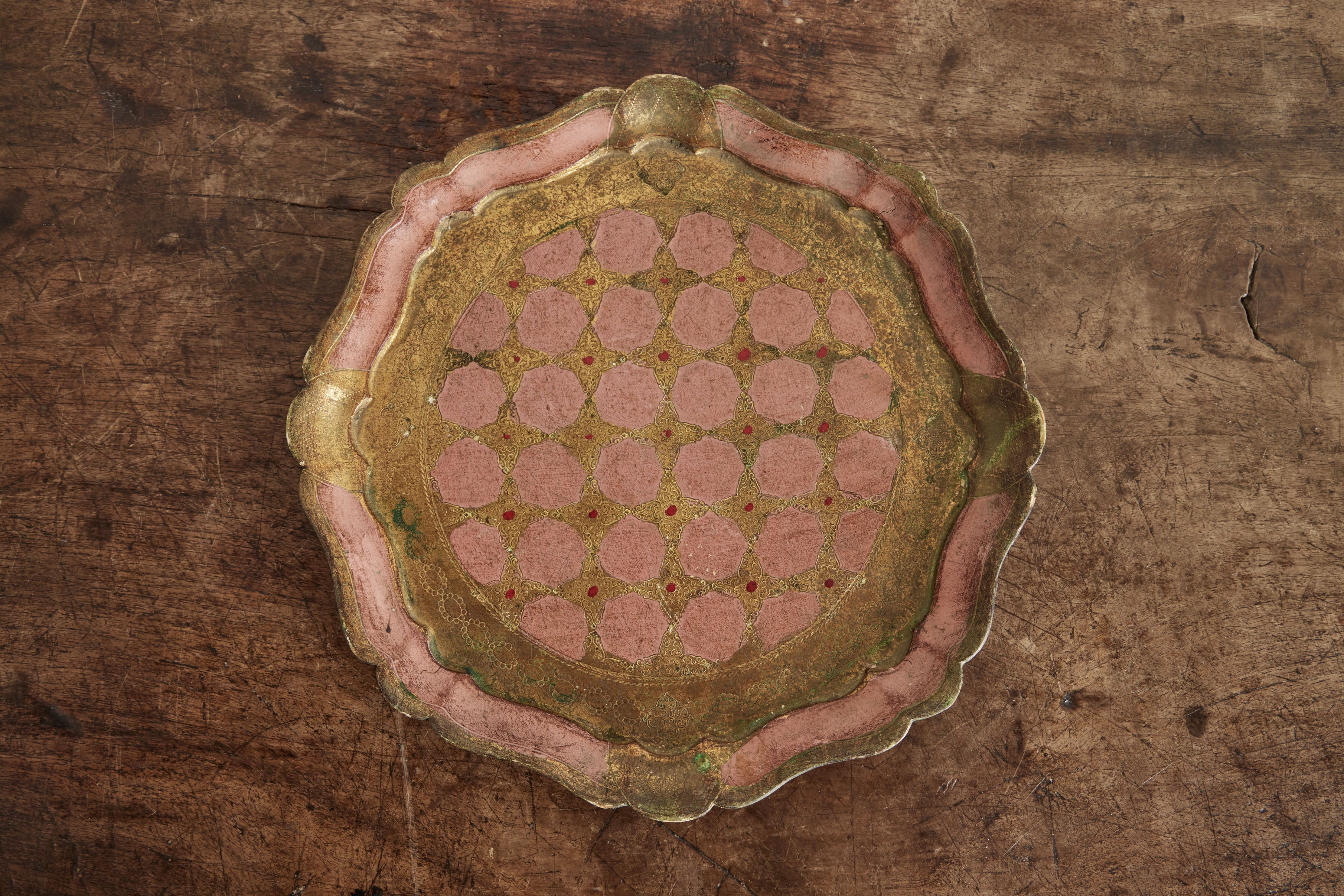 Pink Gilded Florentine Tray, 13"