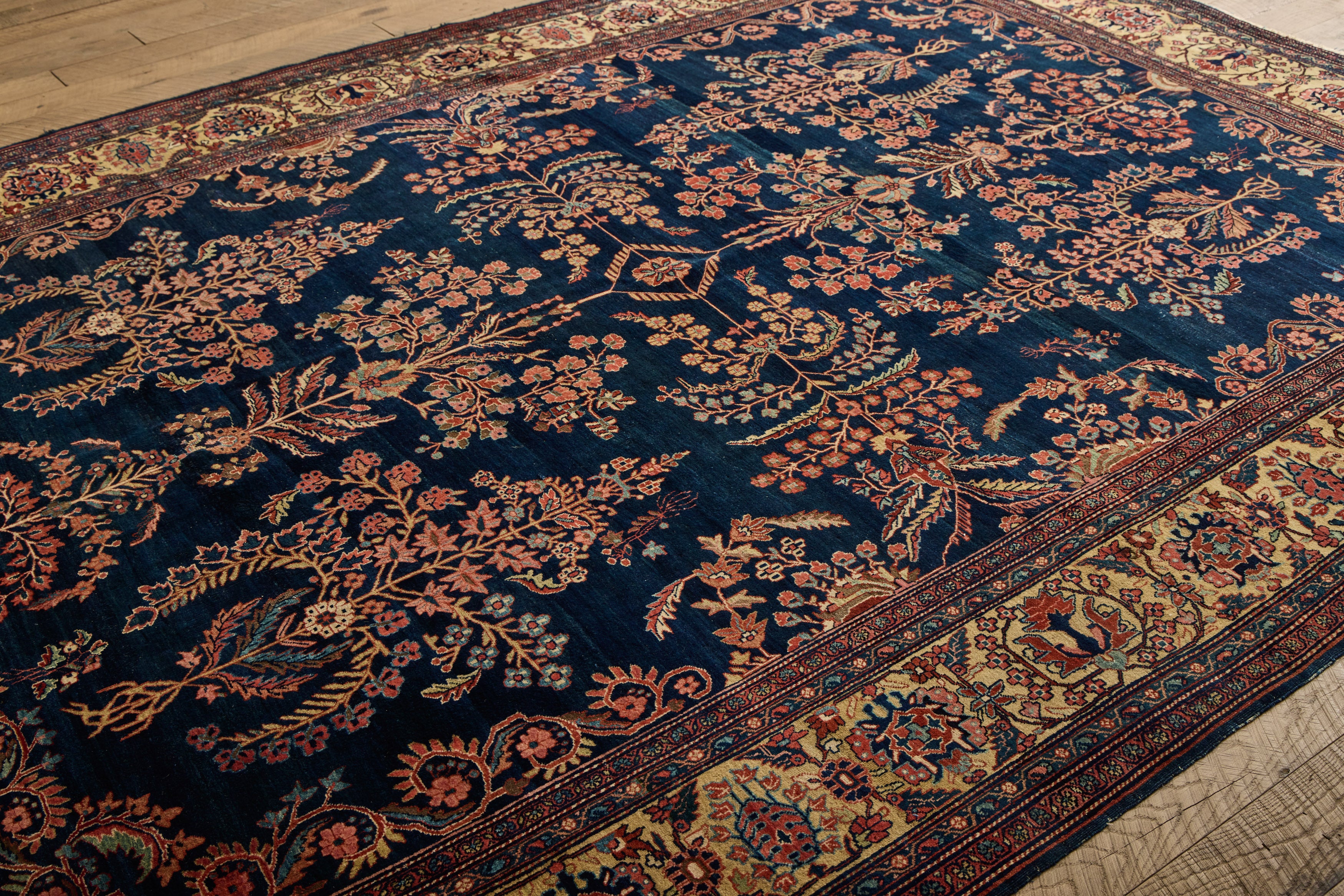 Blue Persian Floral Sarouk Rug 9' X 11'8