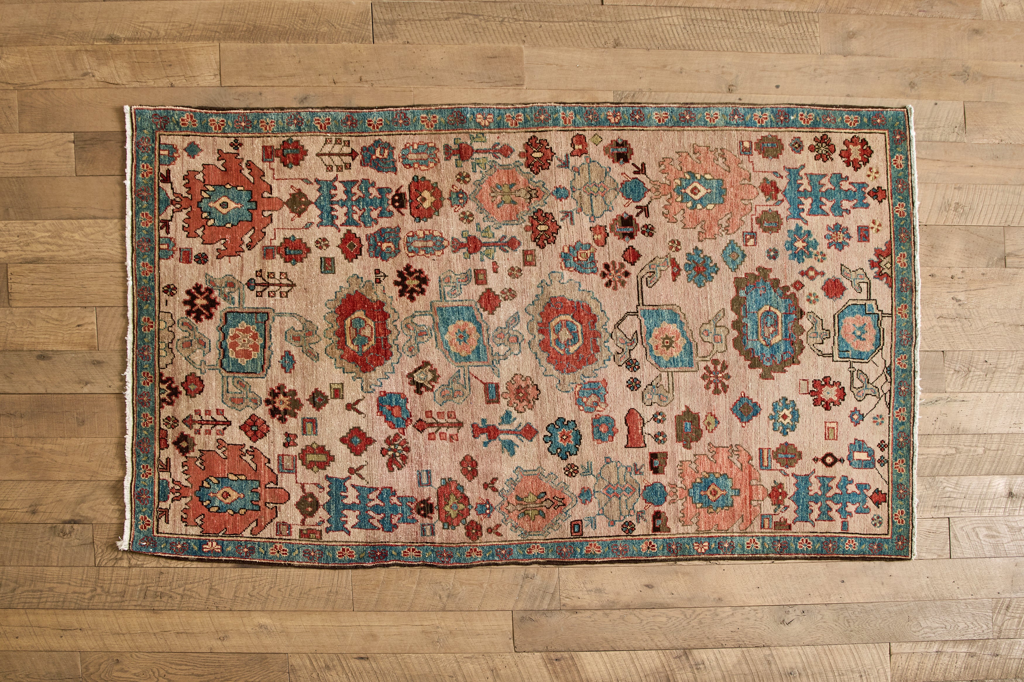 Blush & Blue Floral Heriz Rug 4'6 X 7'8