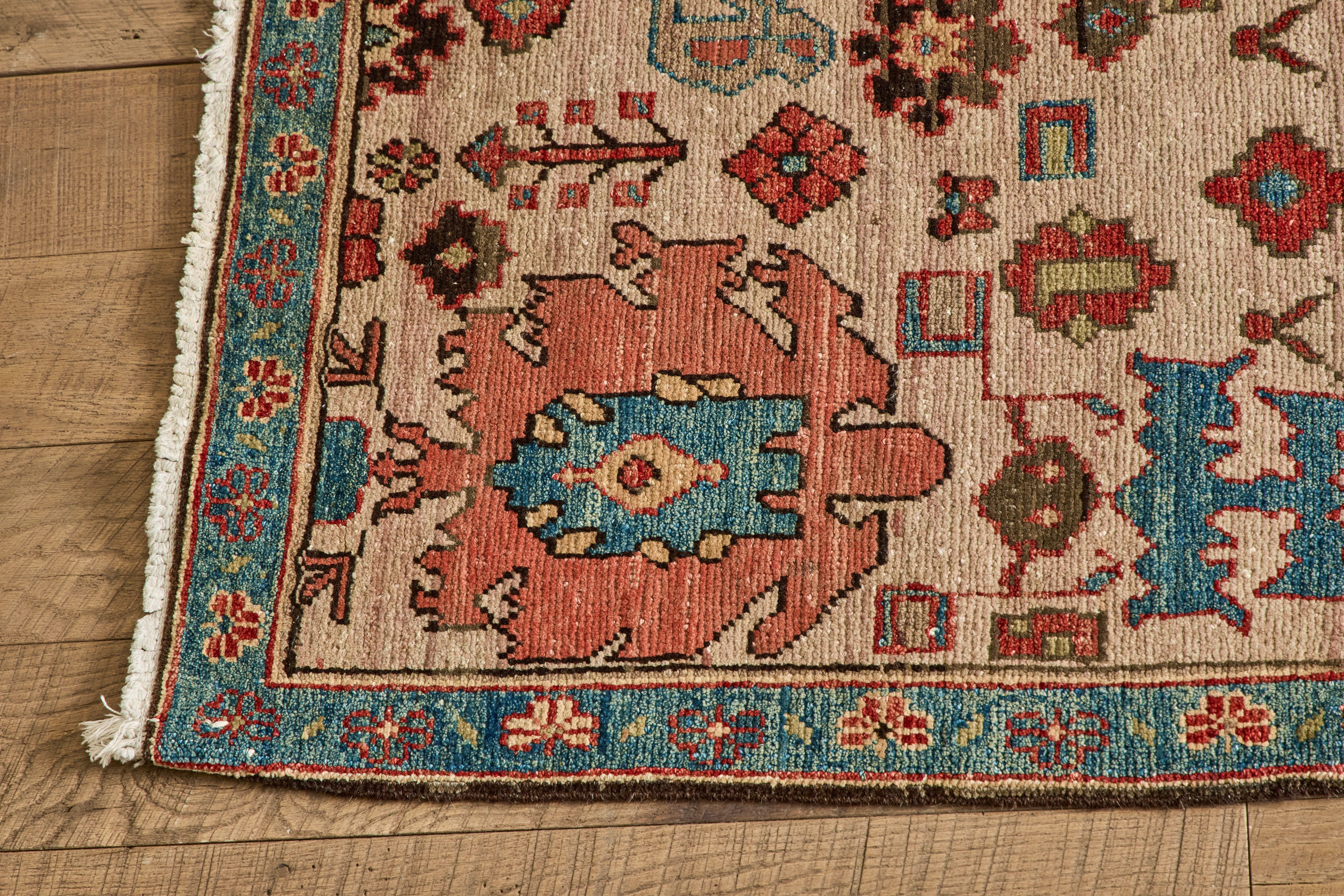 Blush & Blue Floral Heriz Rug 4'6 X 7'8