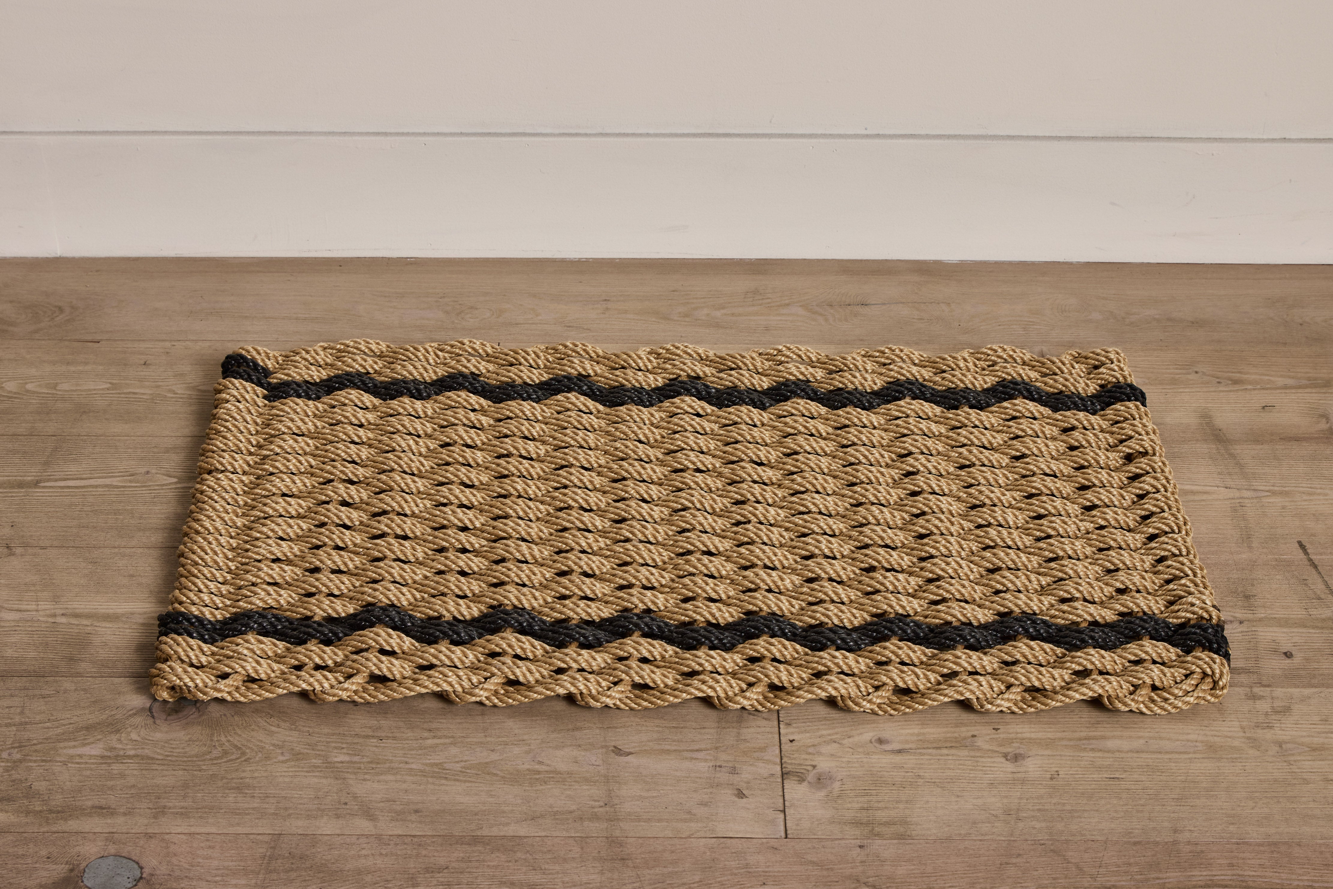 Woven Doormat in Wheat with Charcoal Stripe