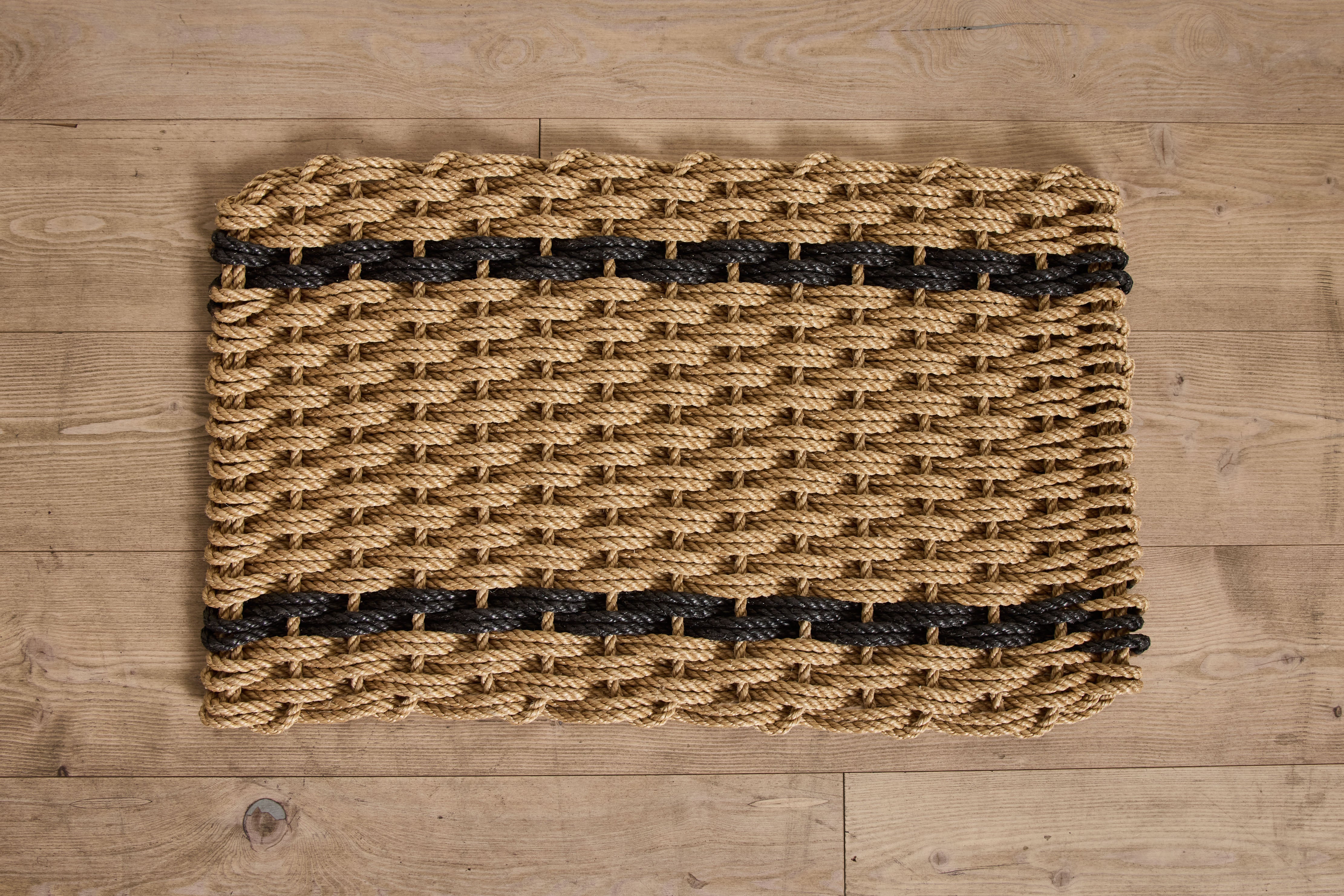Woven Doormat in Wheat with Charcoal Stripe