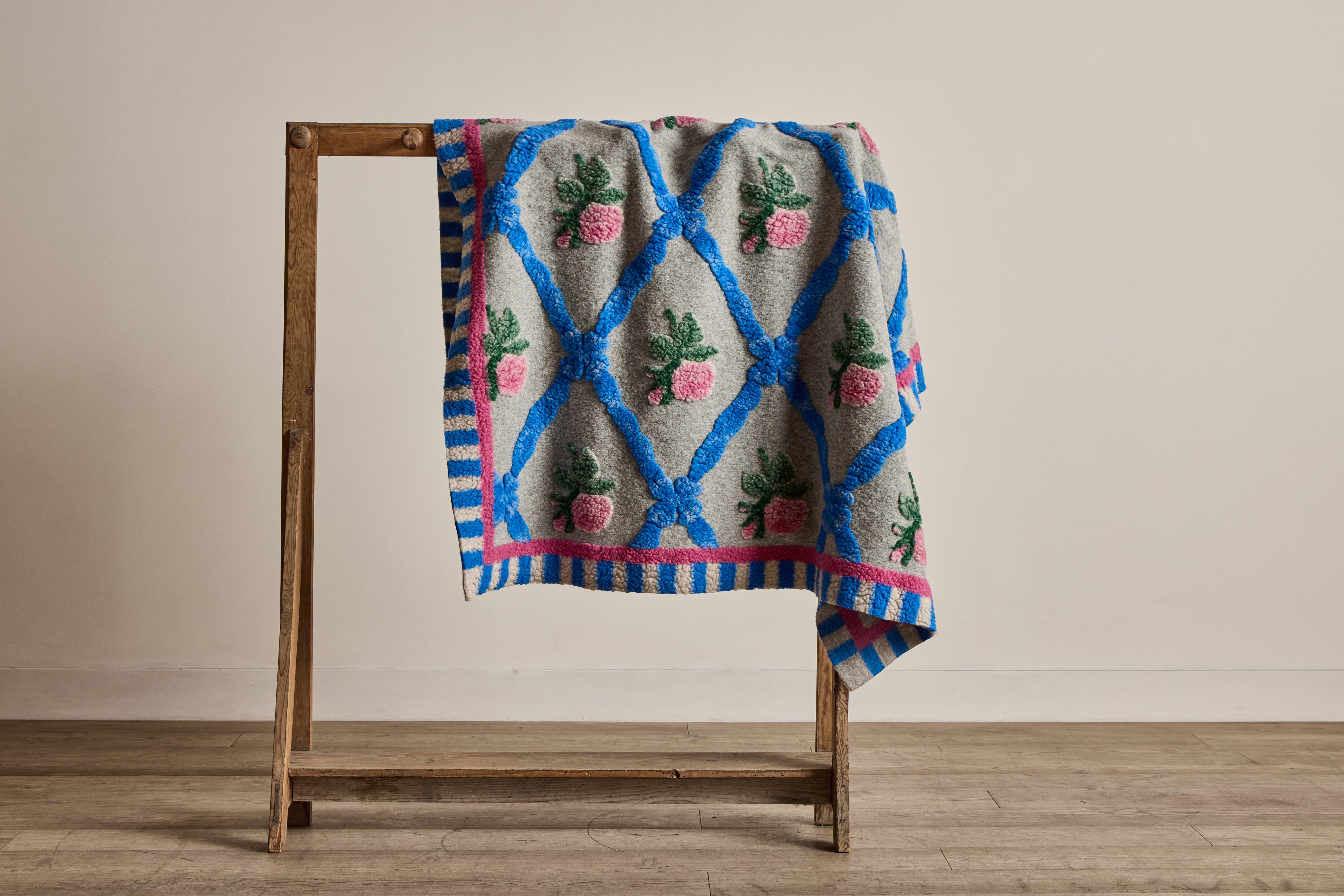 Italian Wool Throw in Pink and Blue