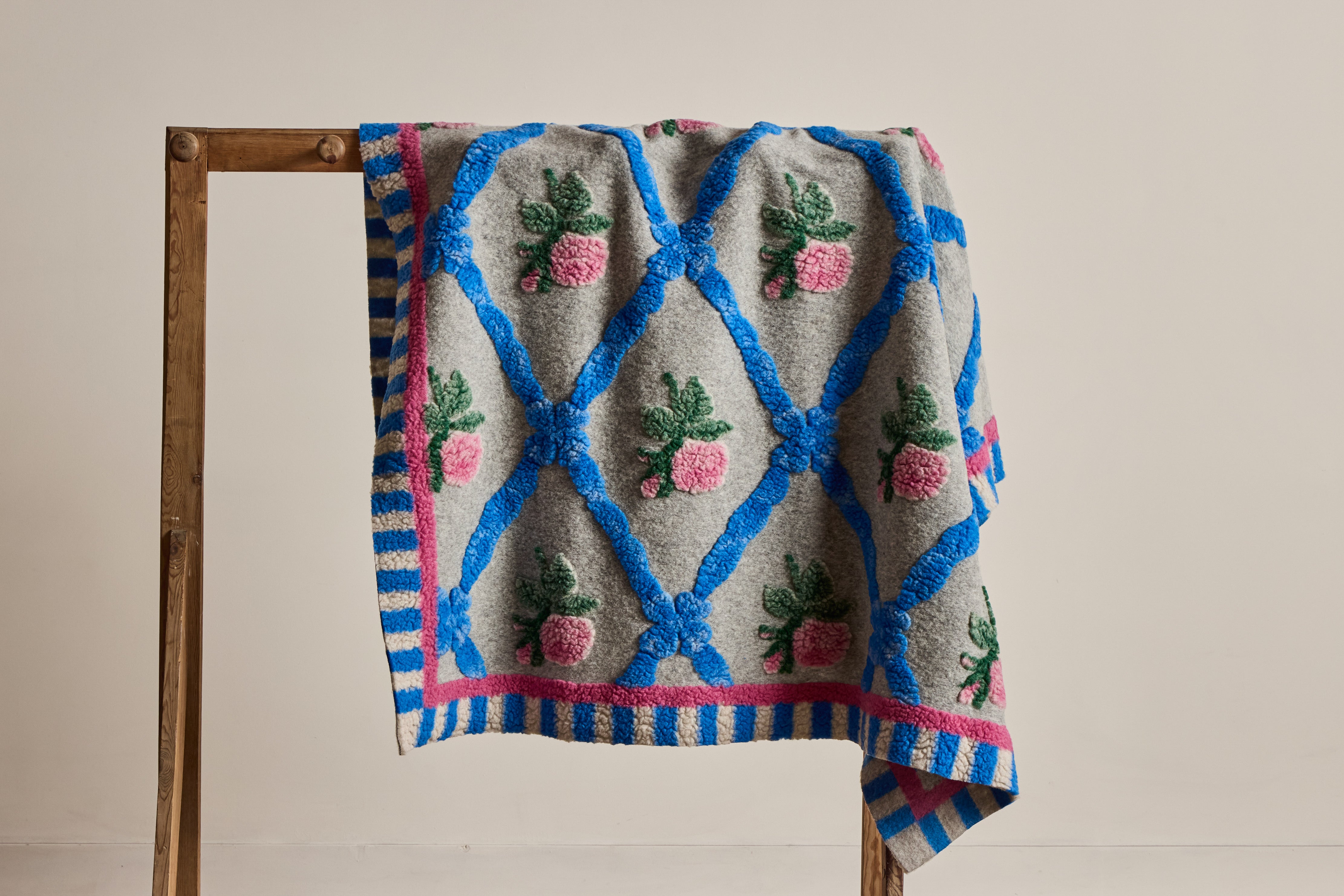 Italian Wool Throw in Pink and Blue