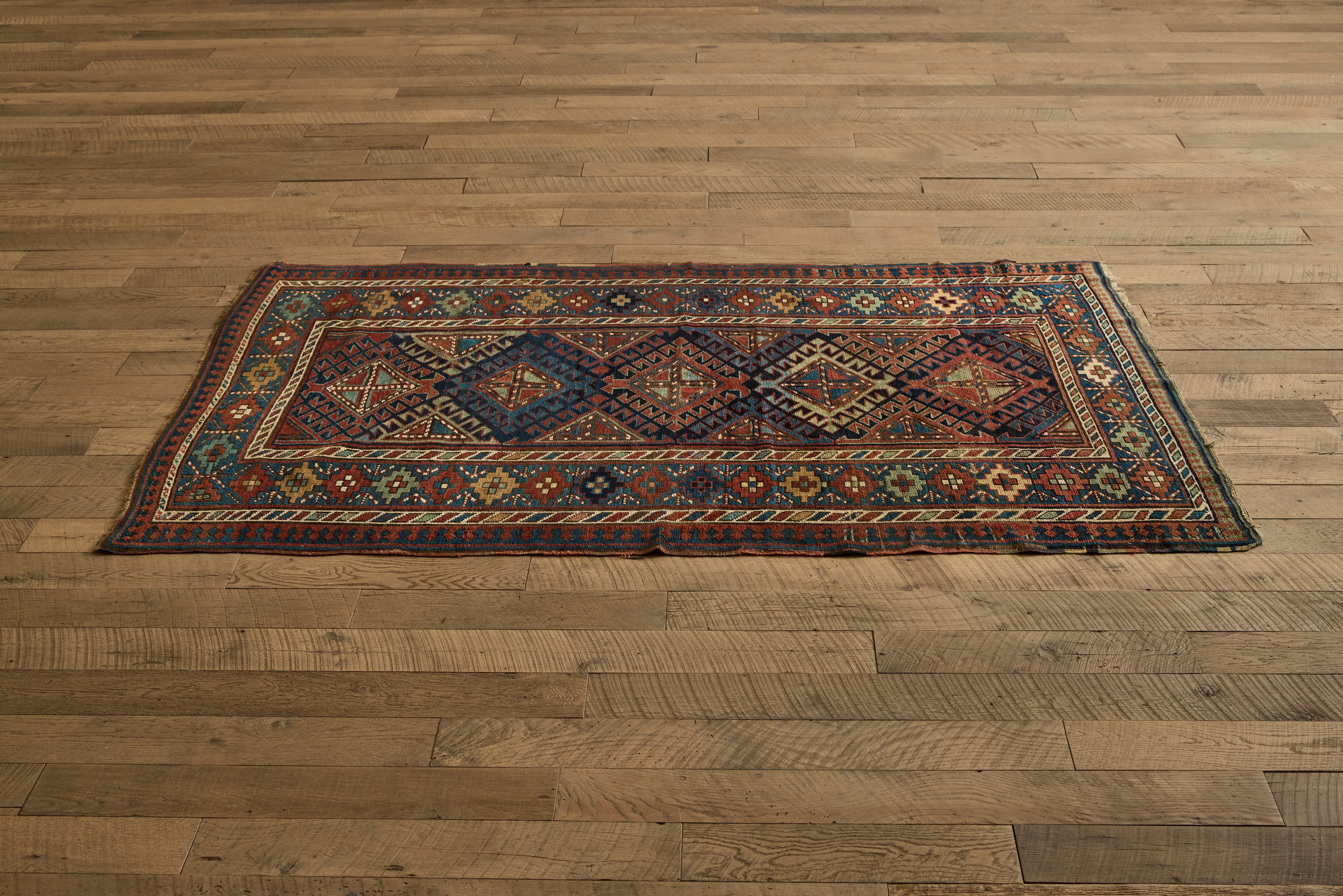 Blue & Red Kazak Rug 4'8 X 8'2