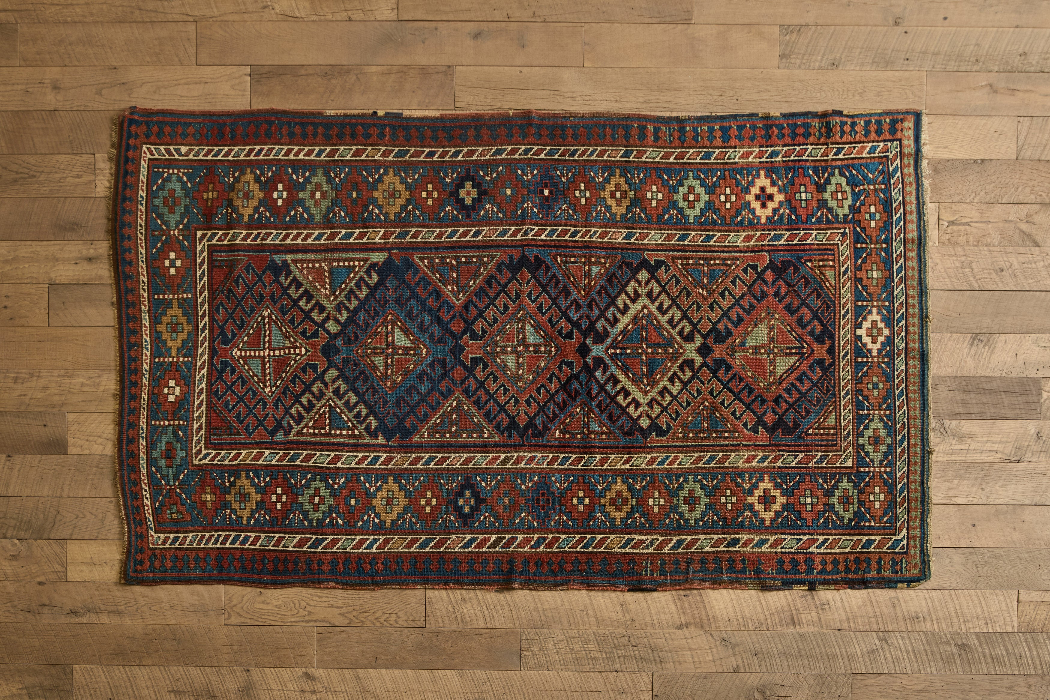 Blue & Red Kazak Rug 4'8 X 8'2
