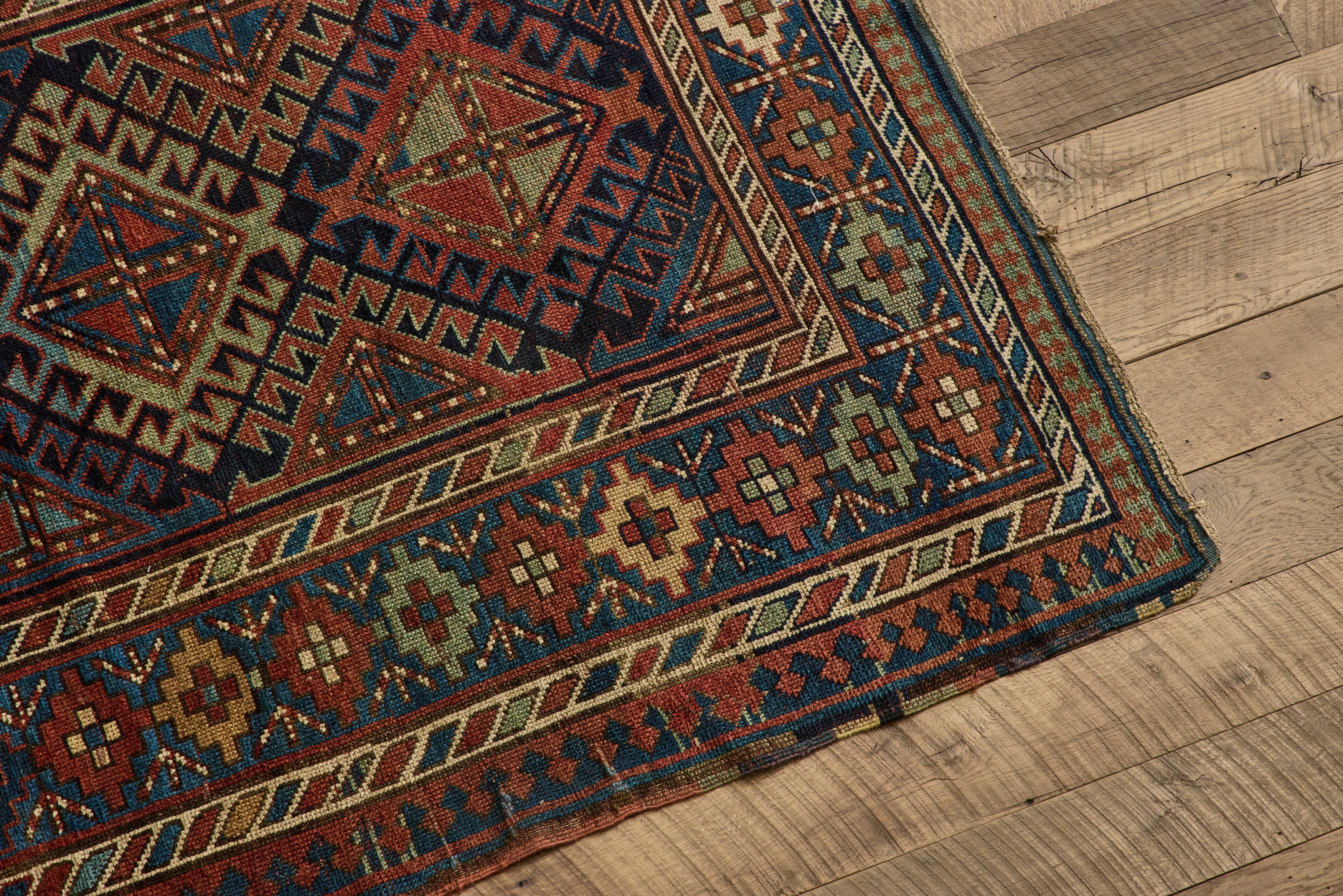 Blue & Red Kazak Rug 4'8 X 8'2