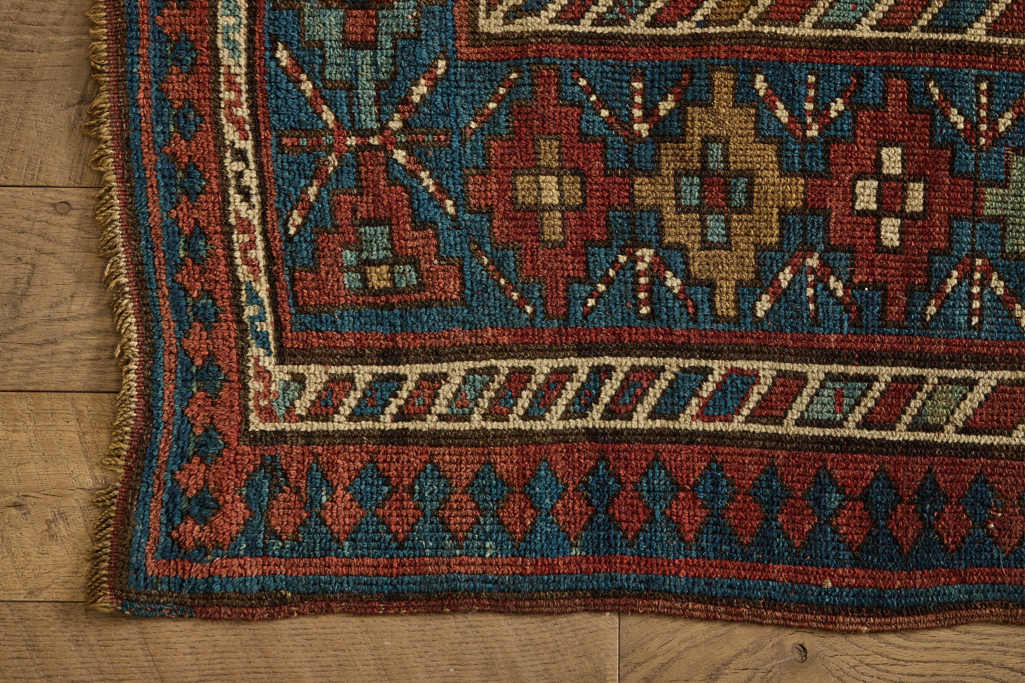 Blue & Red Kazak Rug 4'8 X 8'2