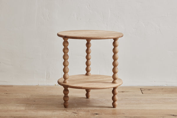 Alfred Newall, 2-Tier Round Bobbin Side Table in Natural Oak