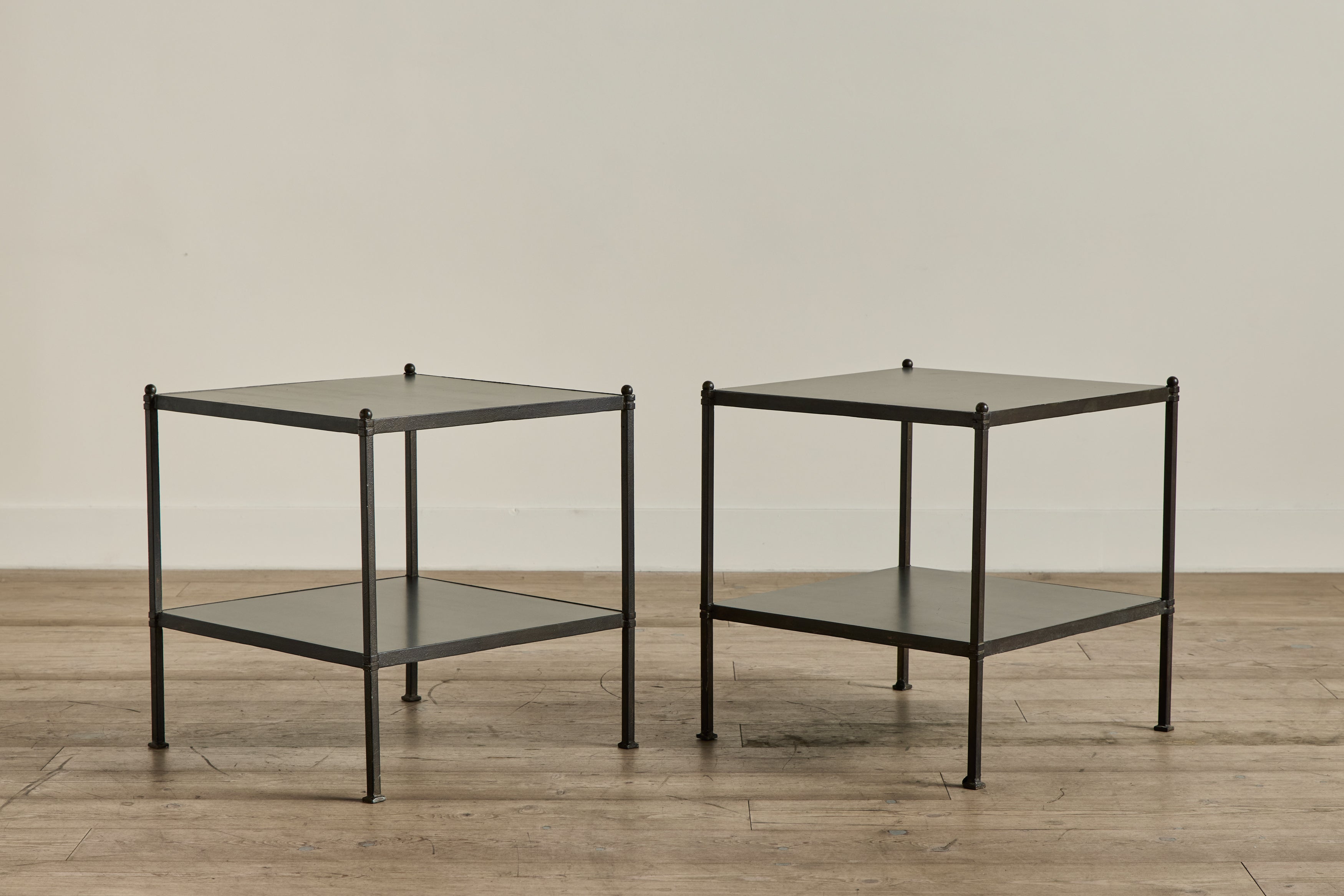 Pair of Iron & Wood Side Tables