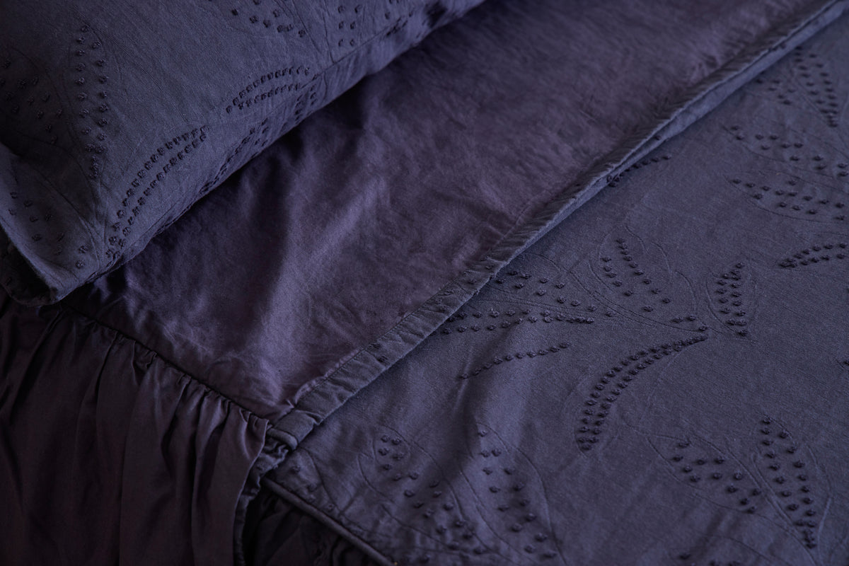 Hazel Ruffled Coverlet in Indigo