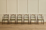 Set of 6 Dark Oak & Leather Chairs