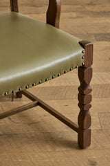Set of 6 Dark Oak & Leather Chairs
