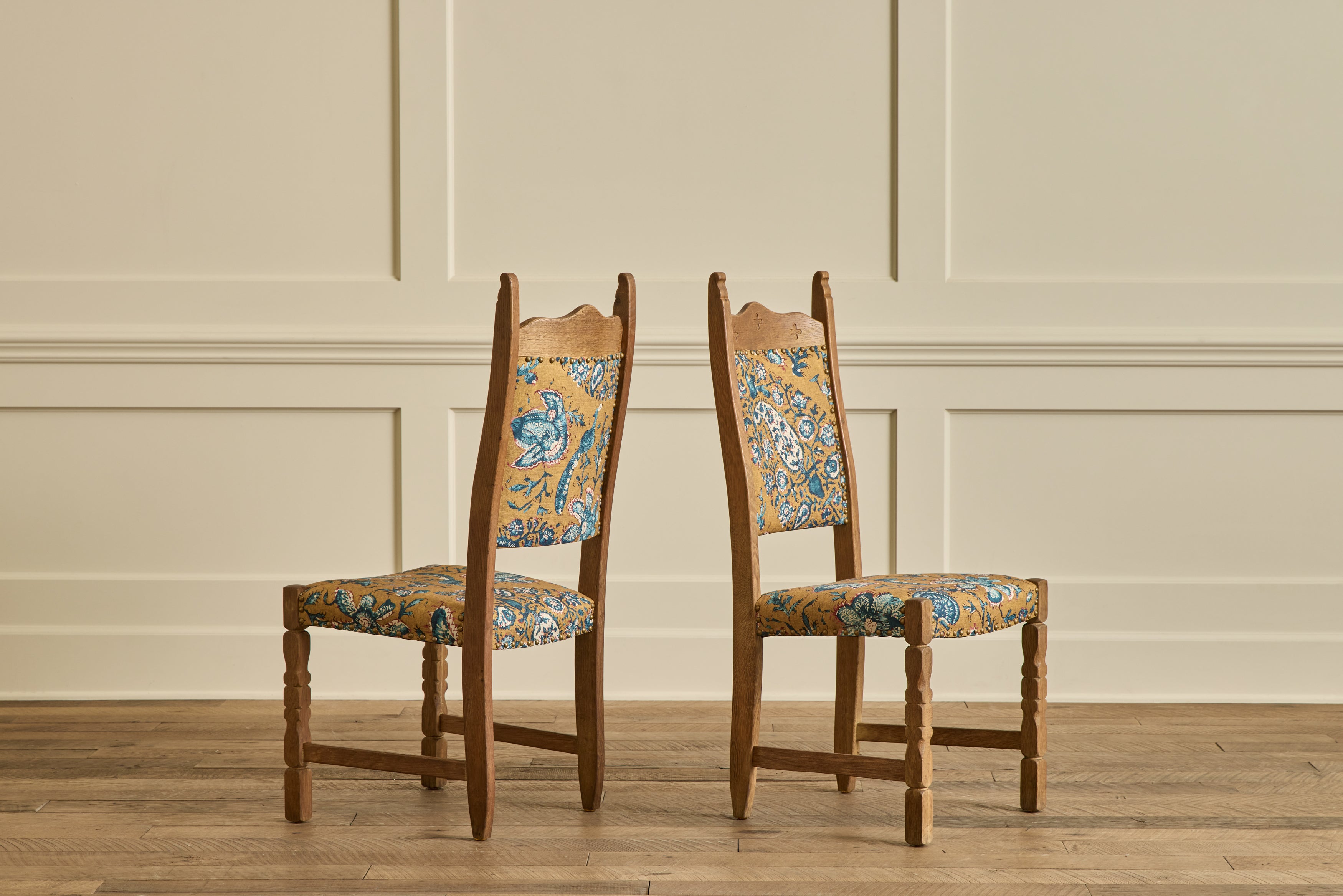 Pair of Carved Oak Side Chairs