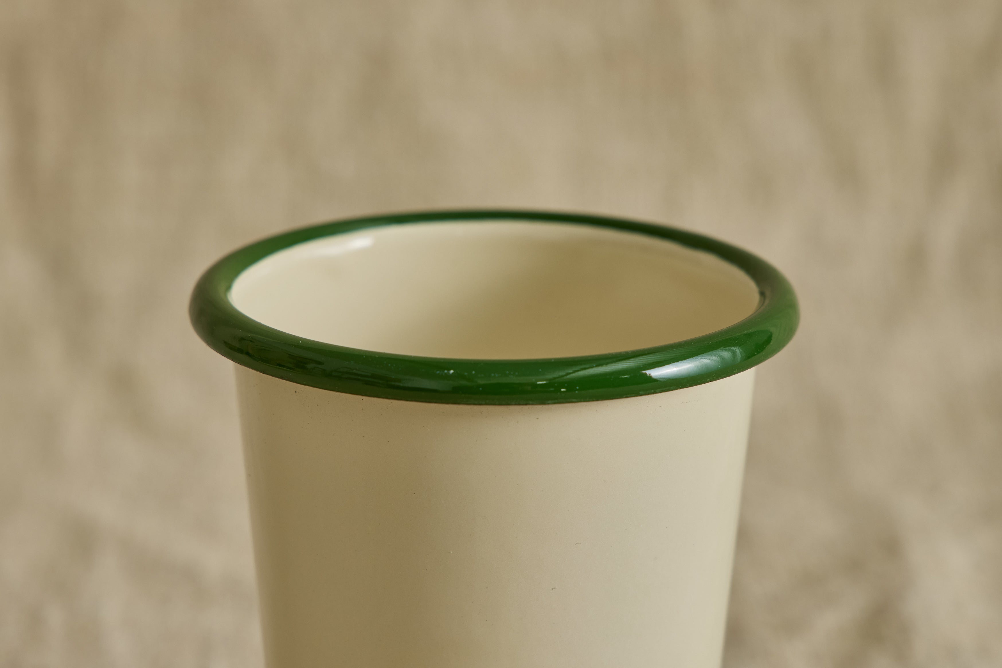 Enamelware Toothbrush Cup in Green & Ivory