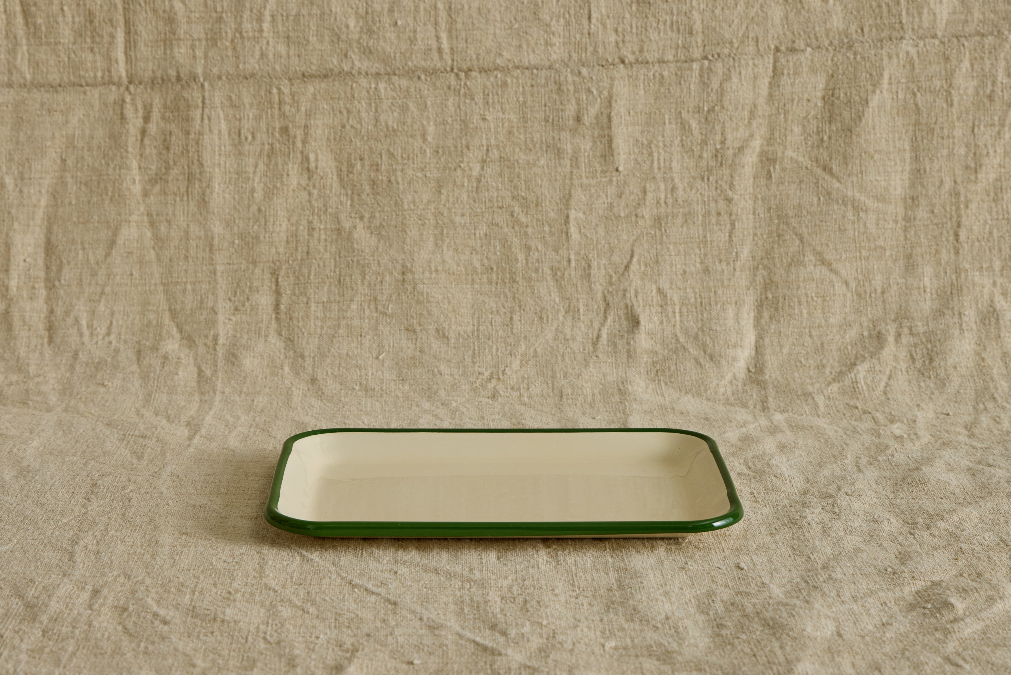 Enamelware Tray in Green & Ivory