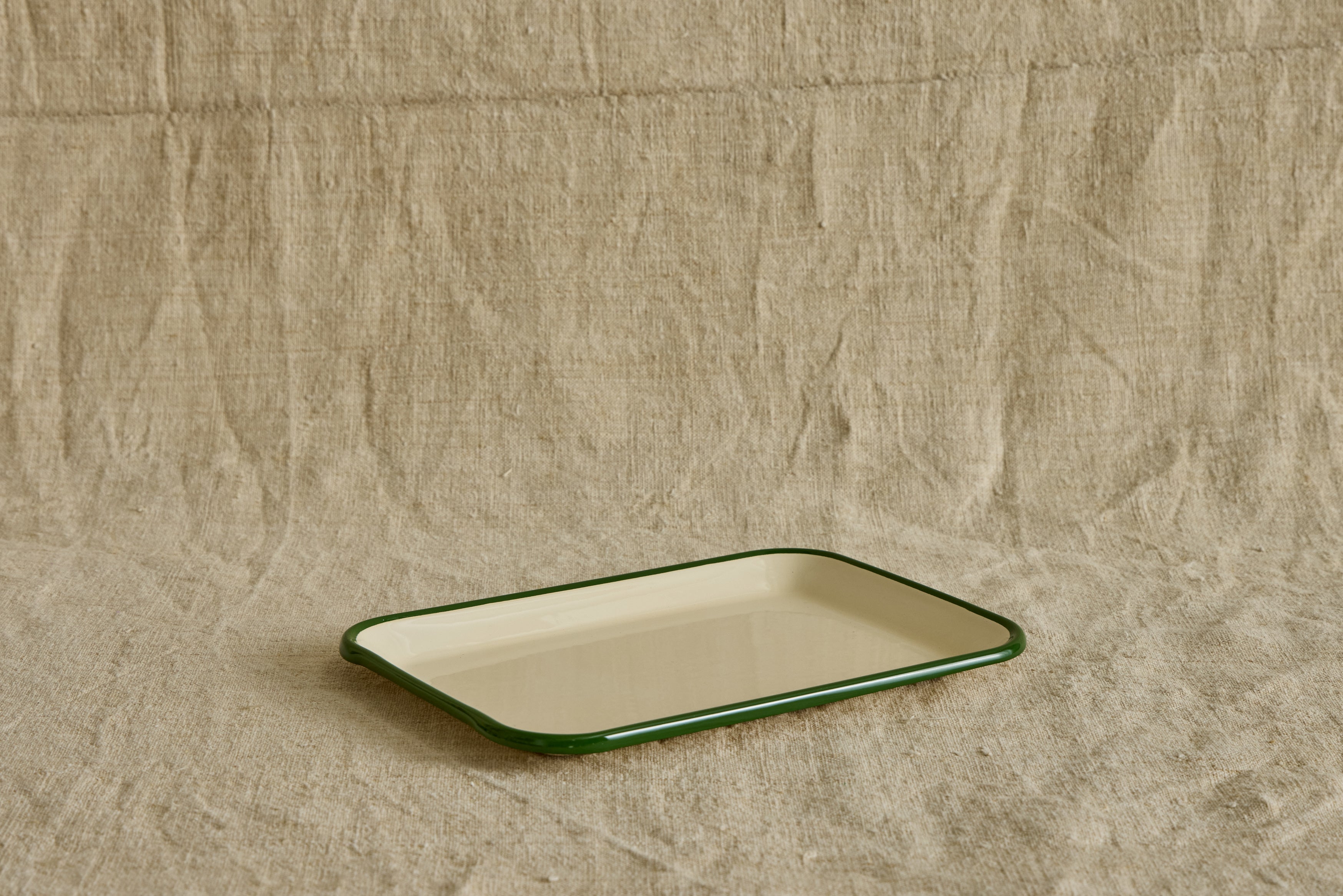 Enamelware Tray in Green & Ivory