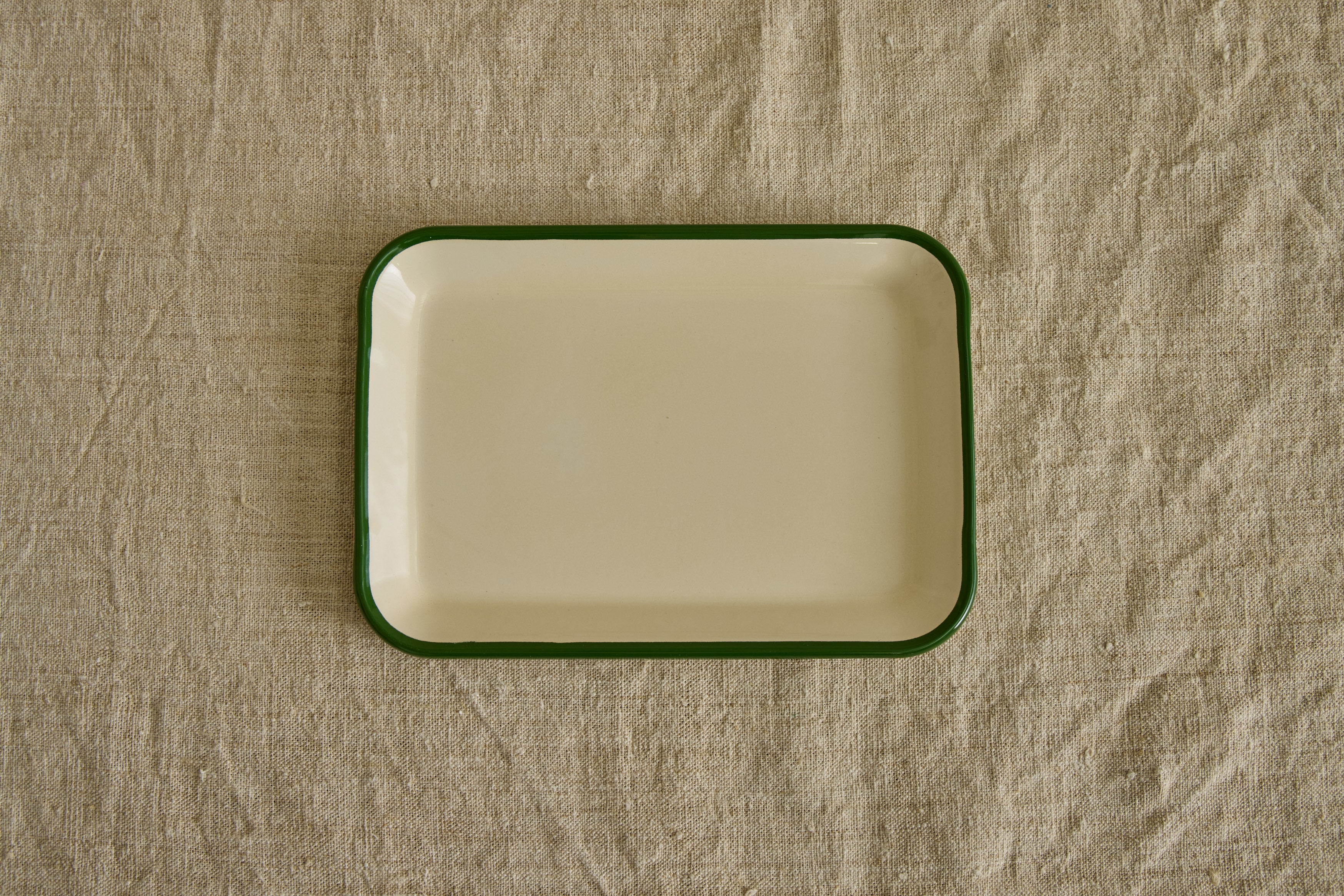 Enamelware Tray in Green & Ivory