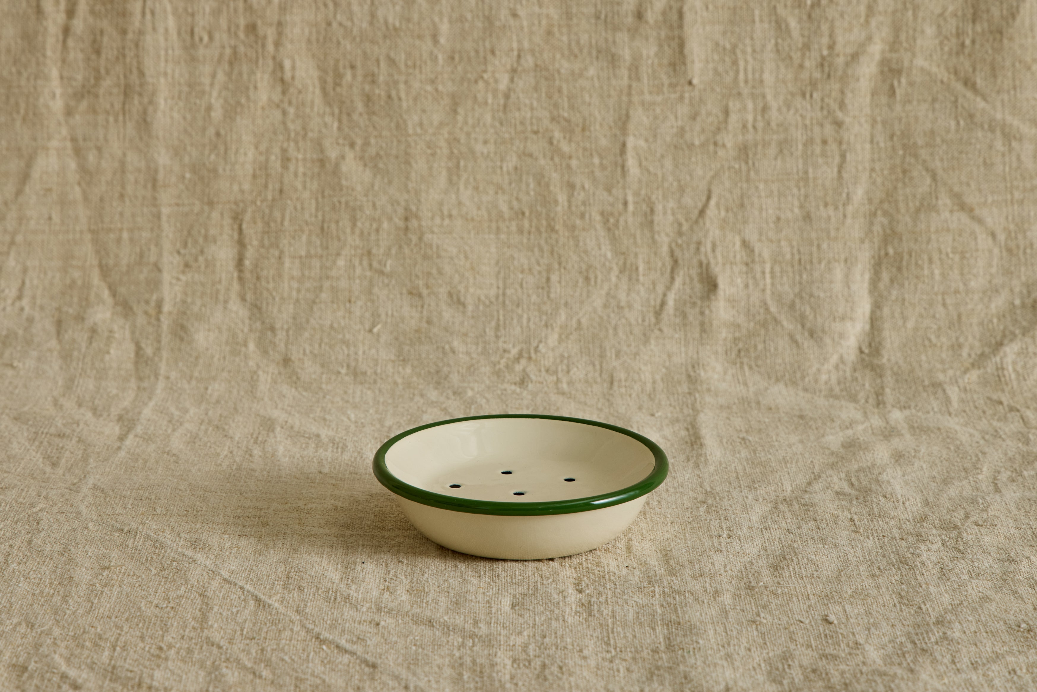 Enamelware Soap Dish in Green & Ivory