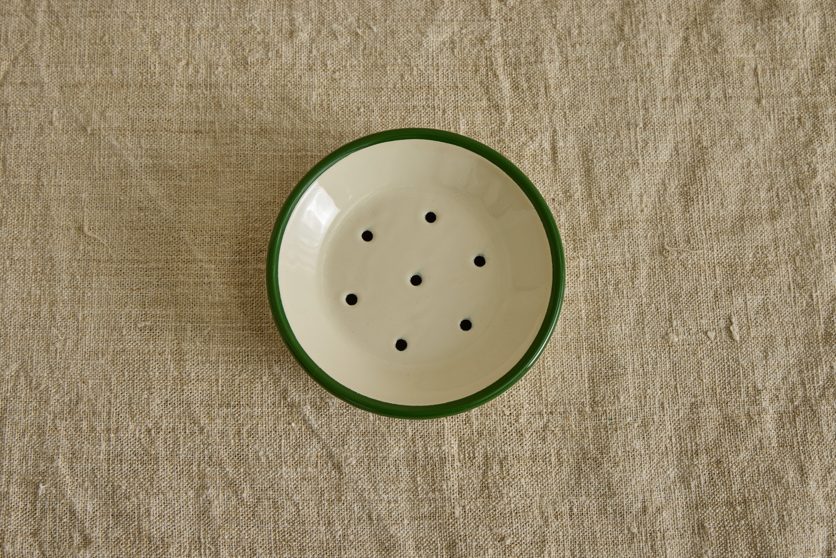 Enamelware Soap Dish in Green & Ivory