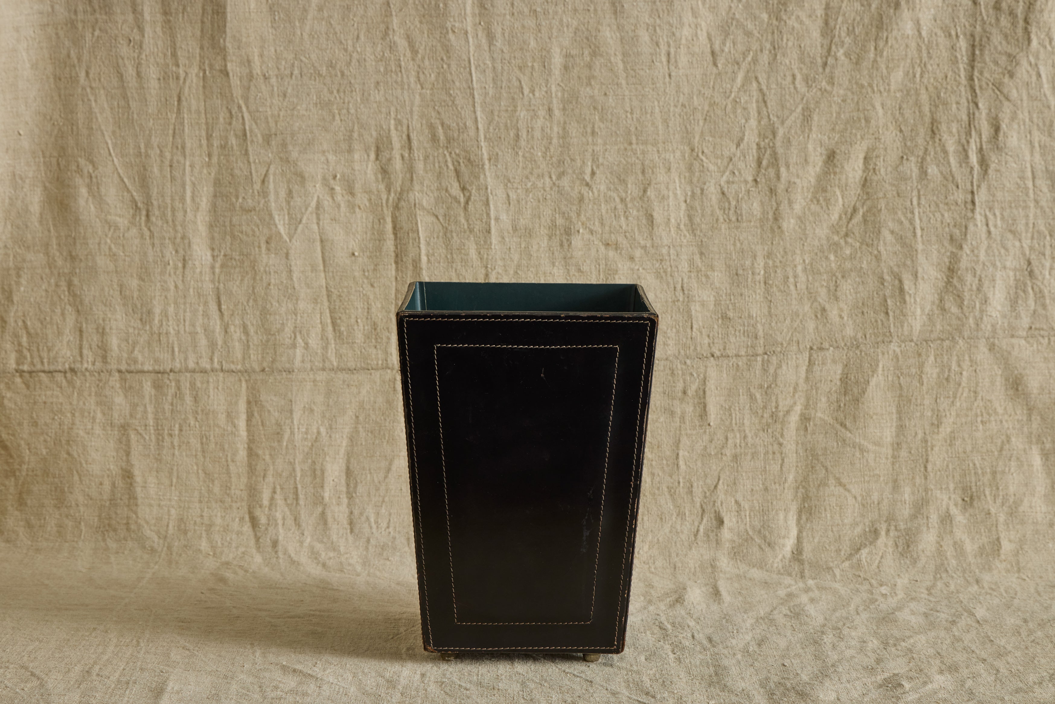 Jacques Adnet Style Leather Waste Bin