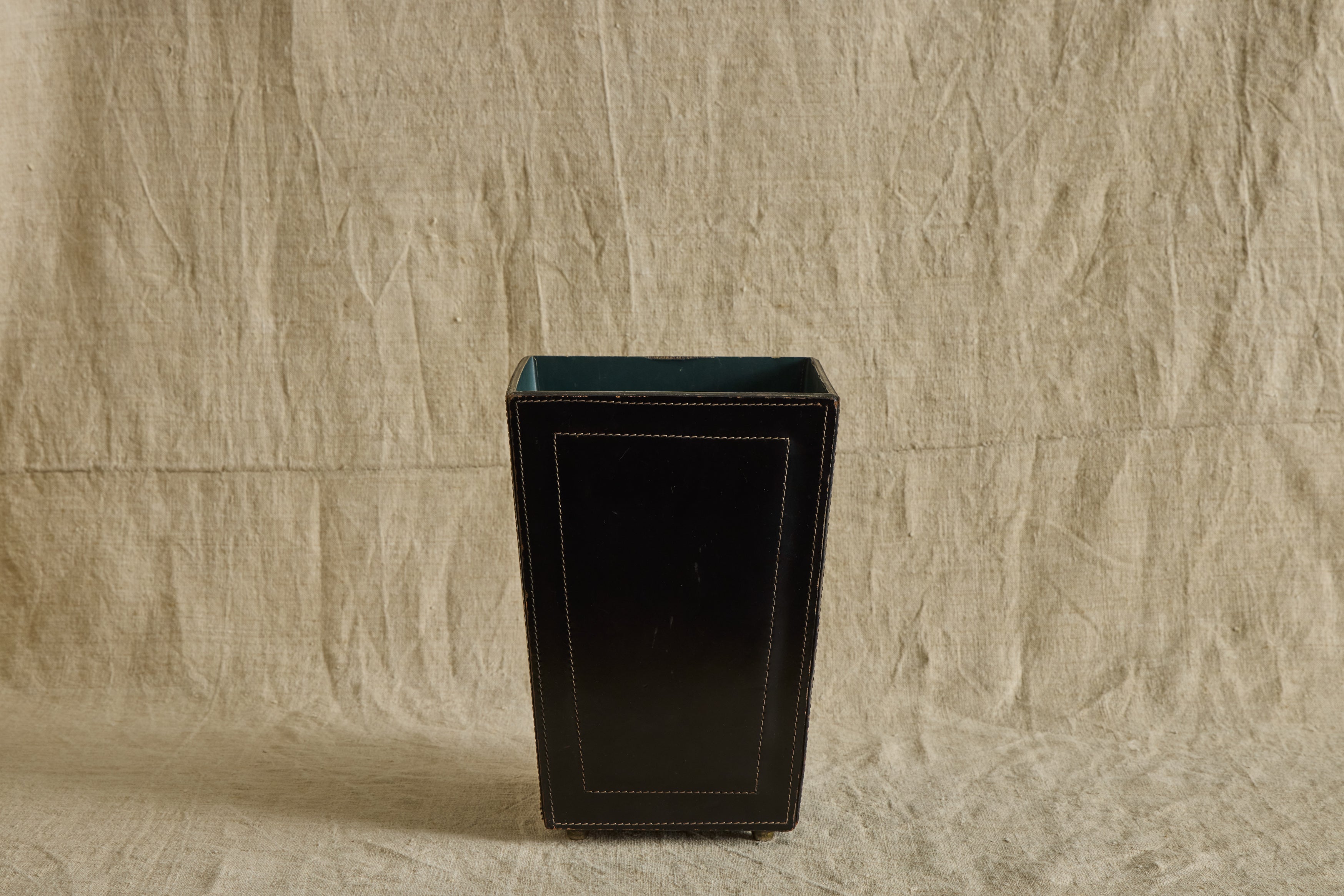 Jacques Adnet Style Leather Waste Bin
