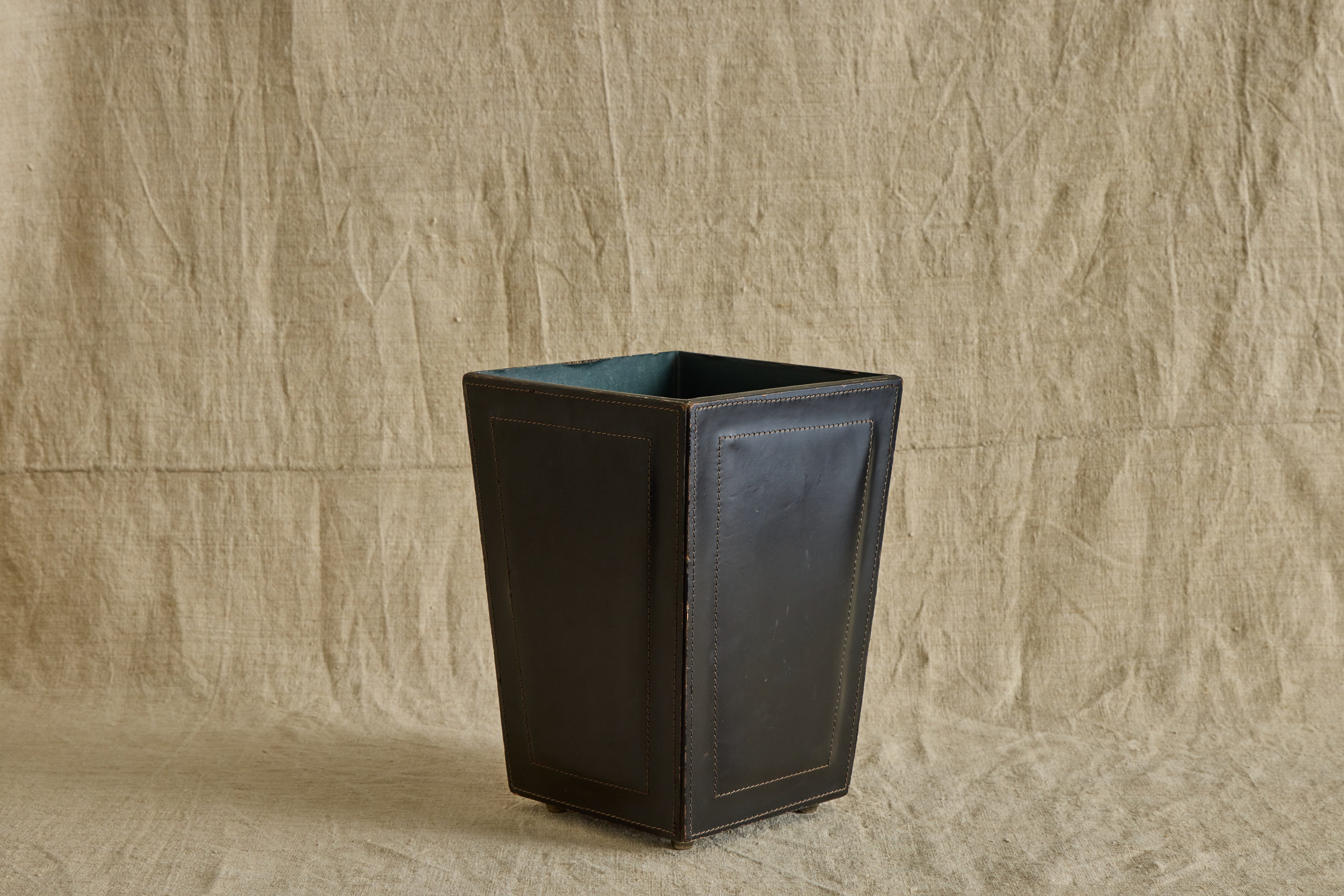 Jacques Adnet Style Leather Waste Bin