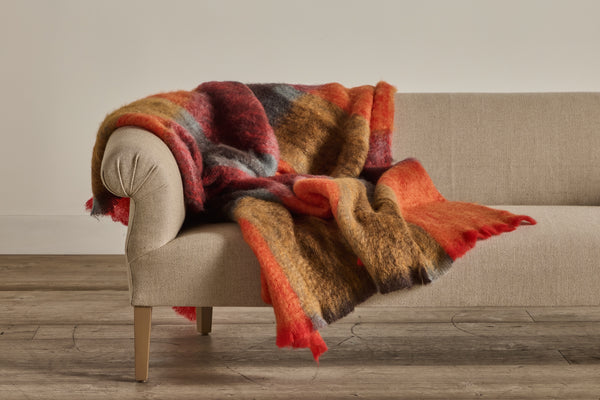 Mohair Throw in Vermillion Plaid