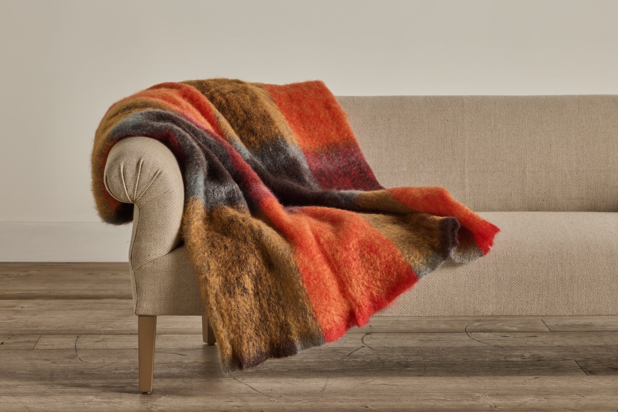 Mohair Throw in Vermillion Plaid