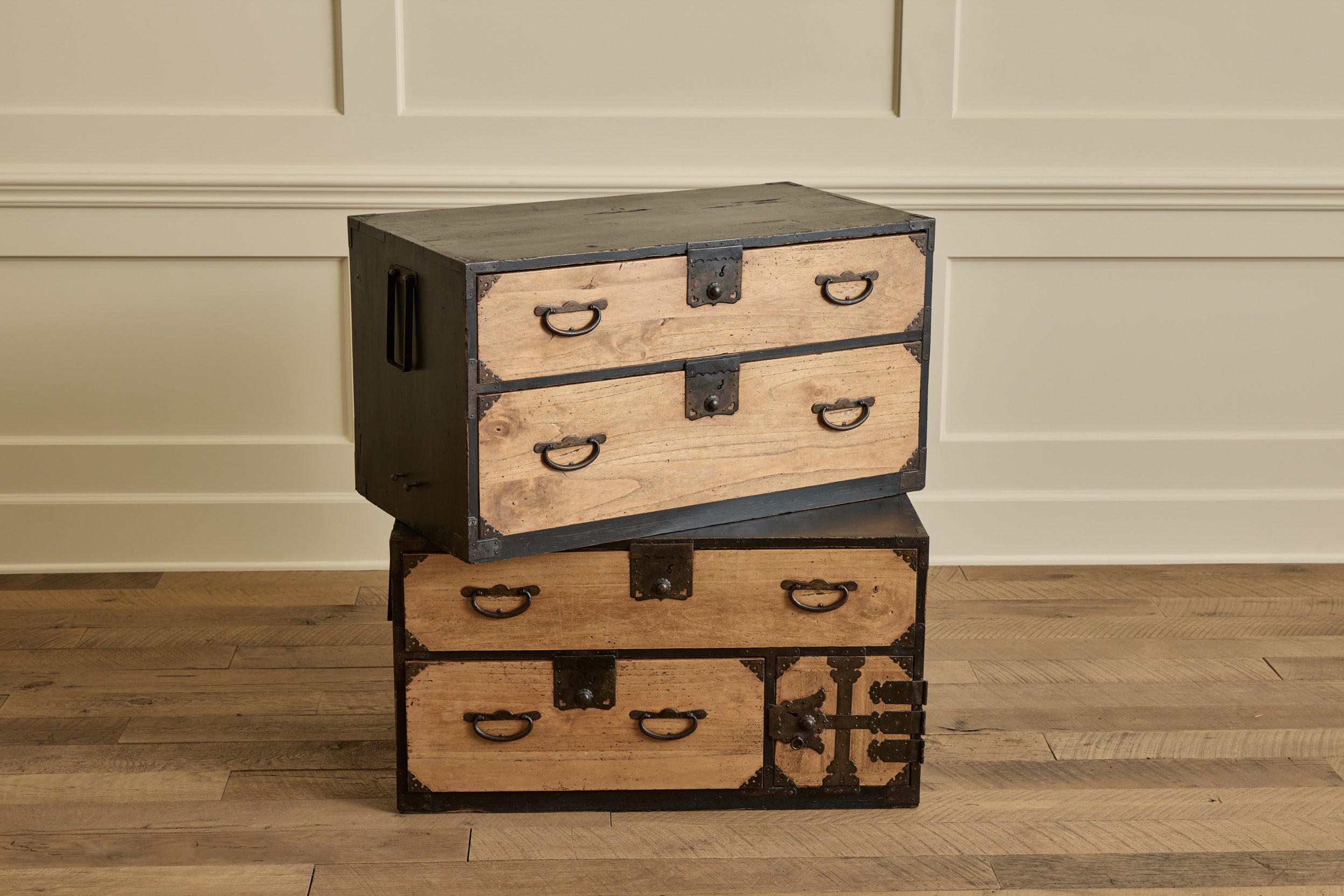 2 Piece Black Case Tansu Chest