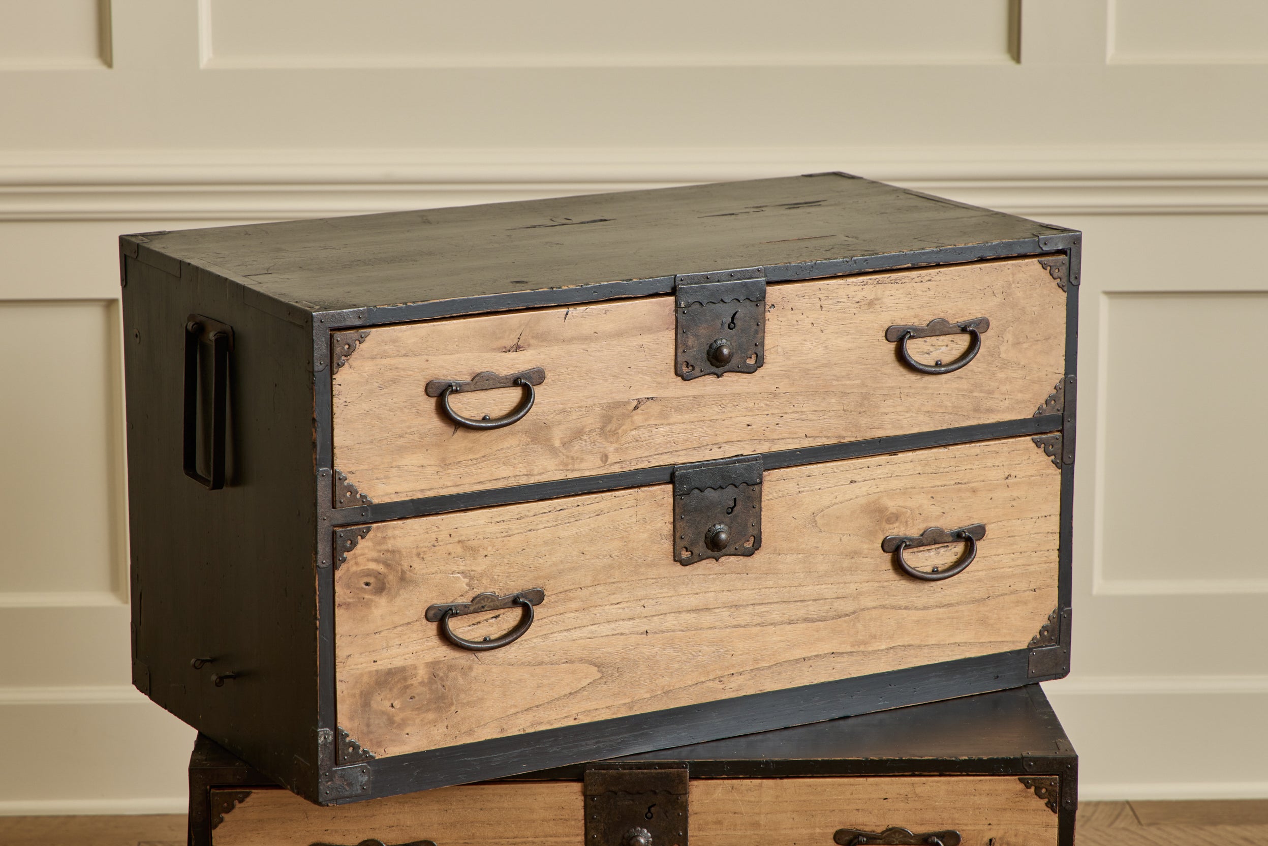 2 Piece Black Case Tansu Chest