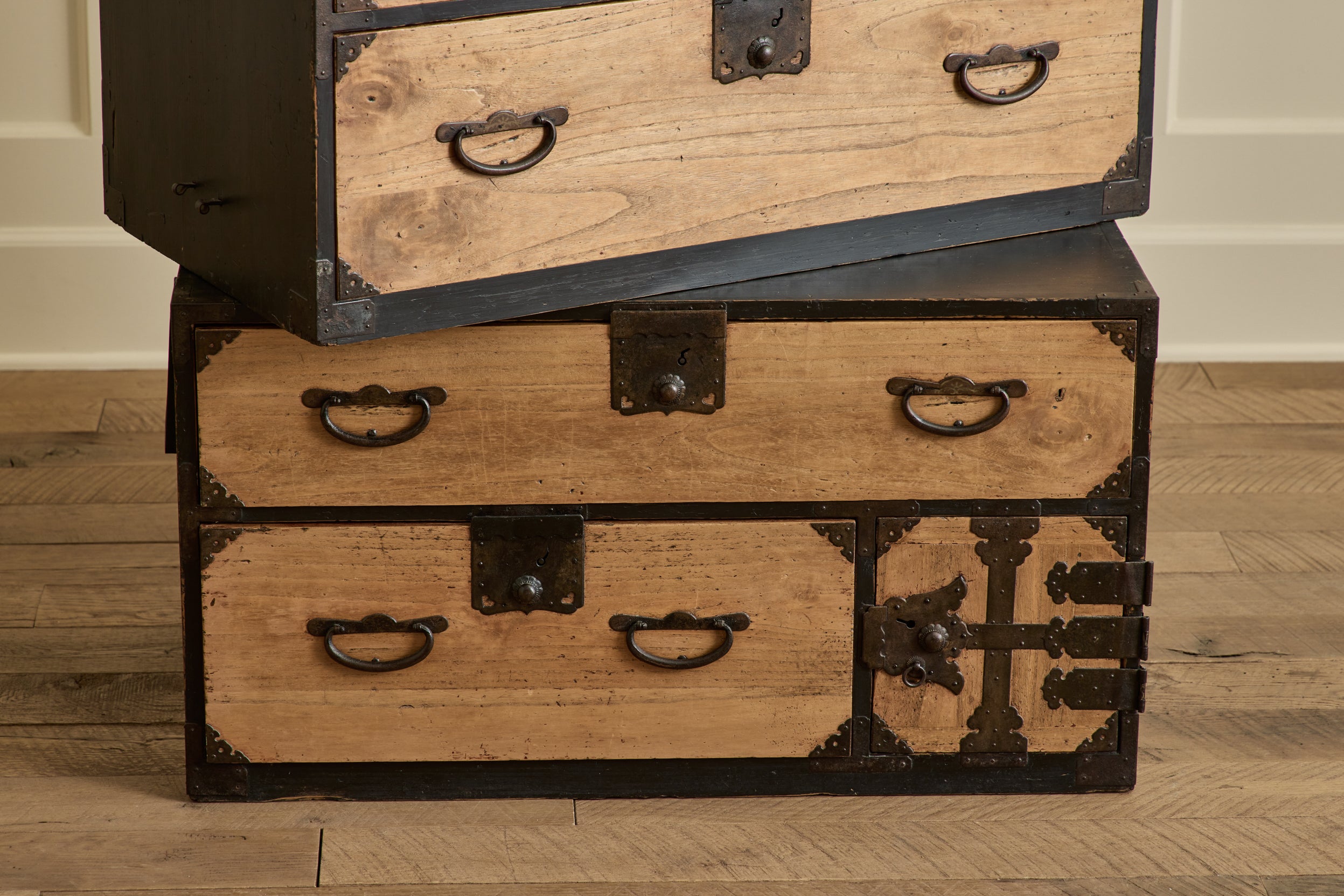 2 Piece Black Case Tansu Chest