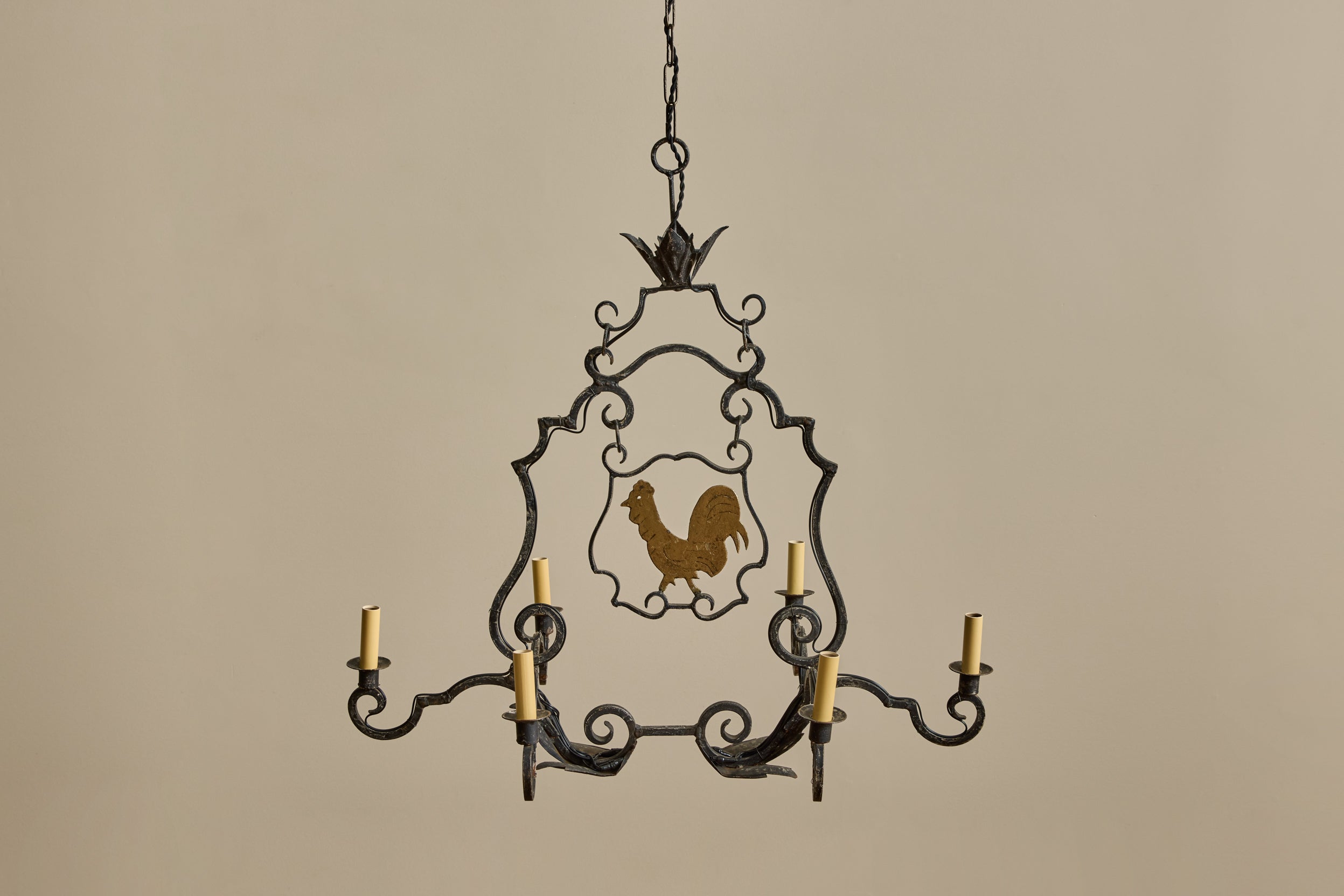 Gilt Iron Rooster Chandelier