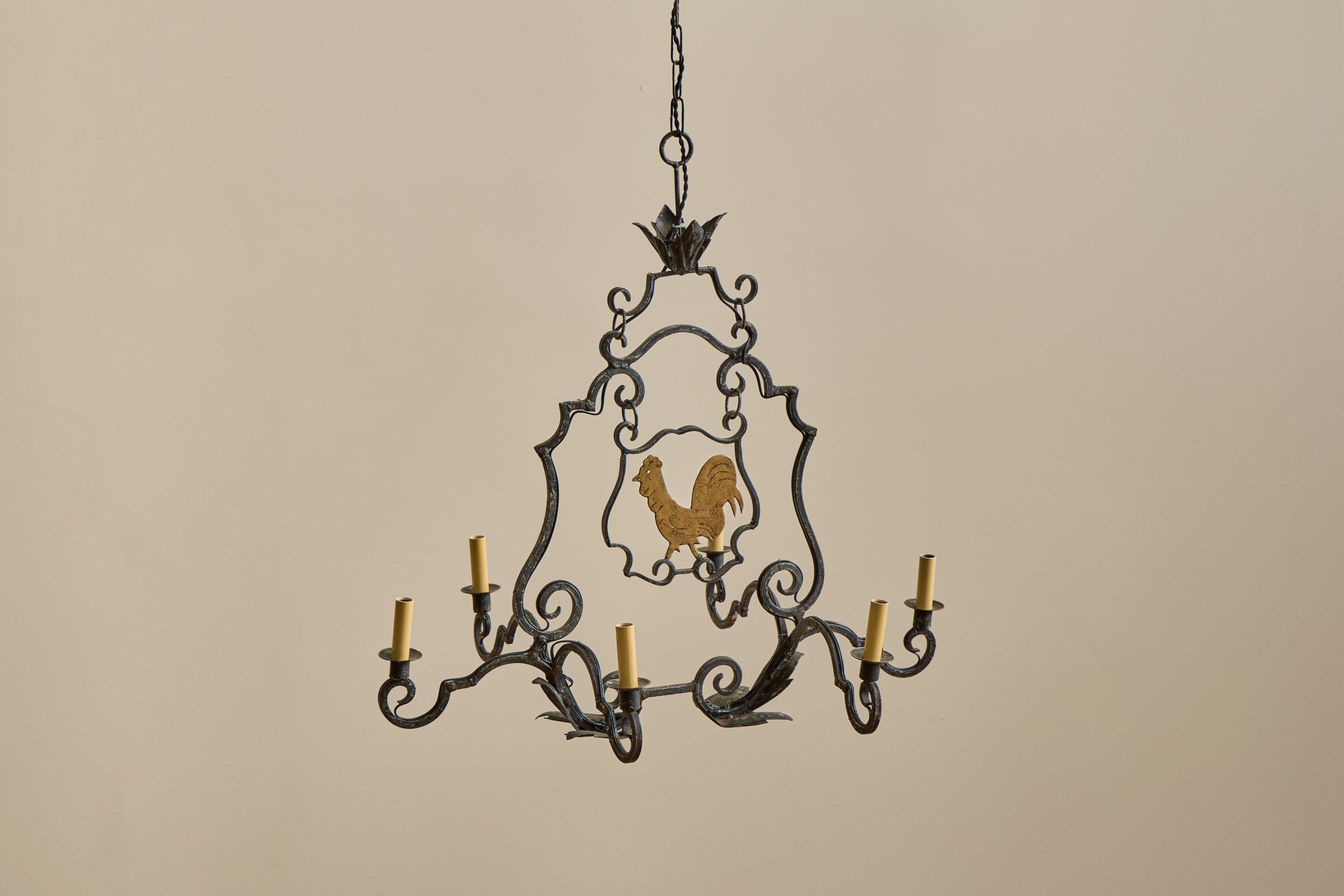 Gilt Iron Rooster Chandelier