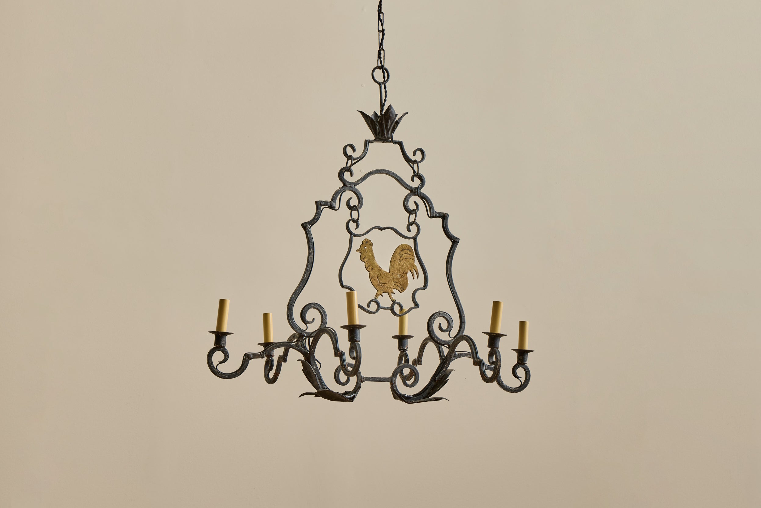 Gilt Iron Rooster Chandelier