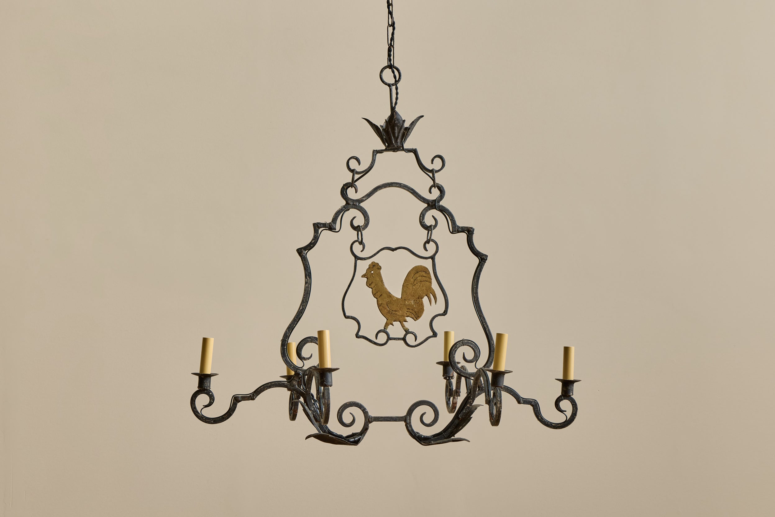 Gilt Iron Rooster Chandelier