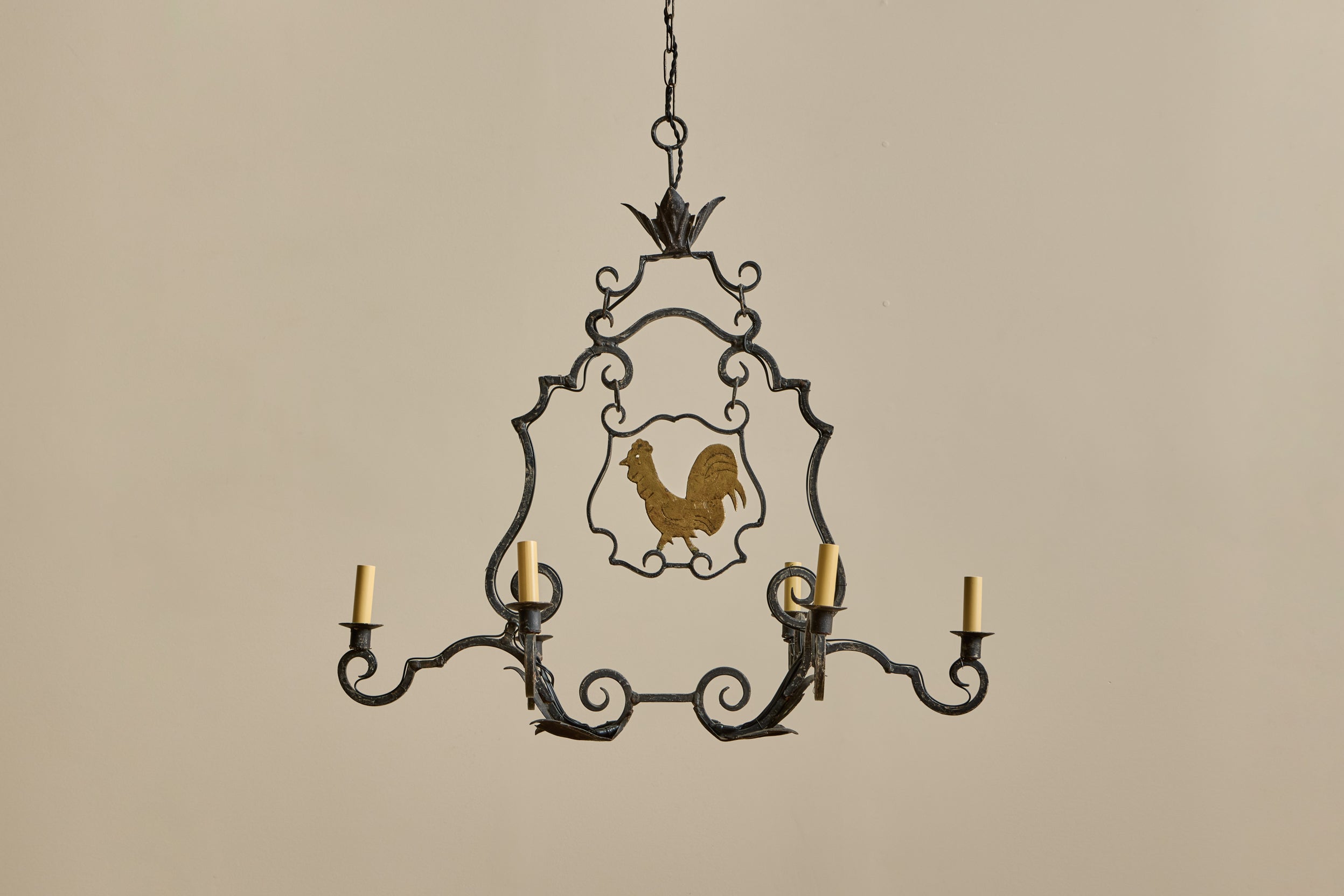 Gilt Iron Rooster Chandelier