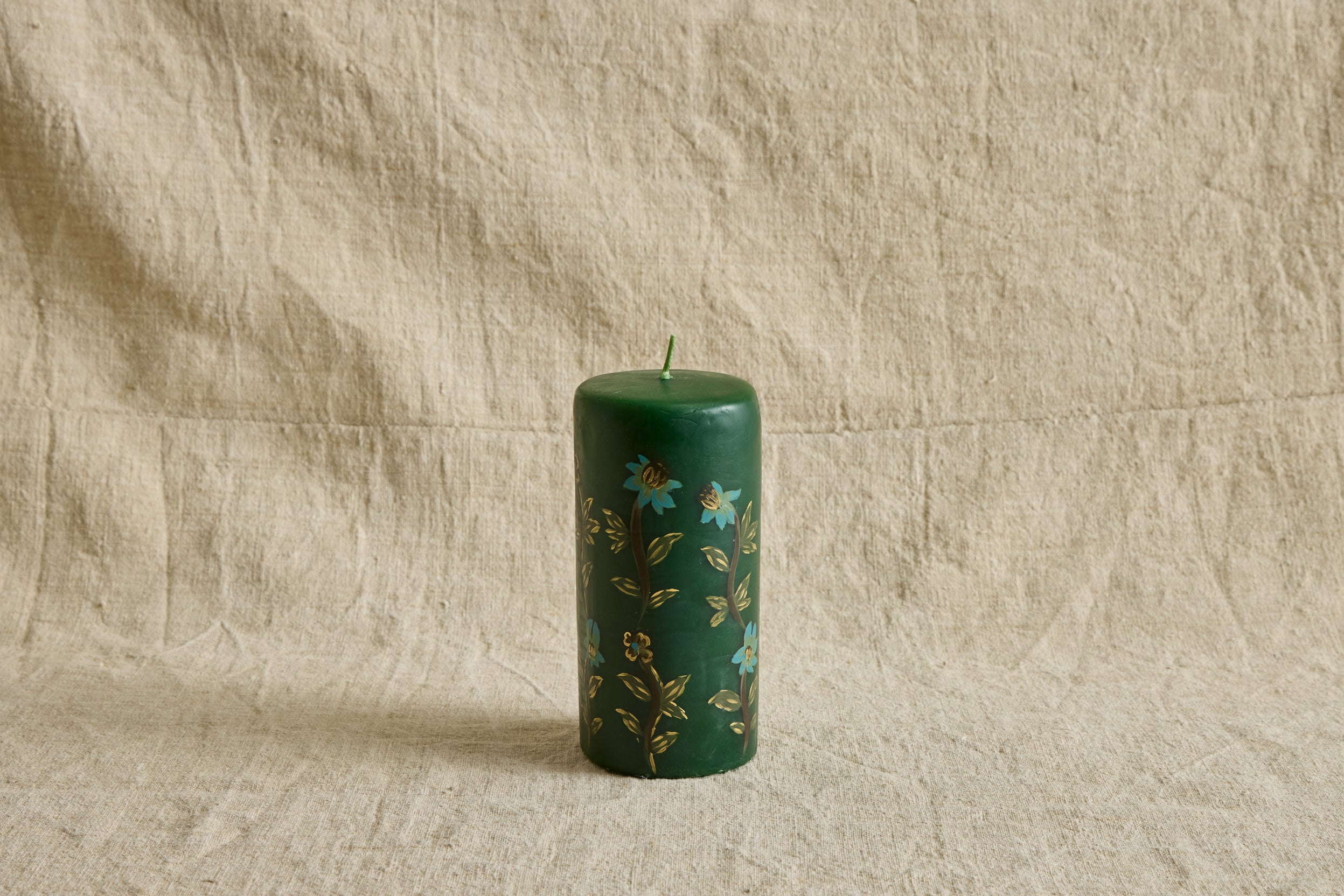 Hand Painted Pillar Candle, Green