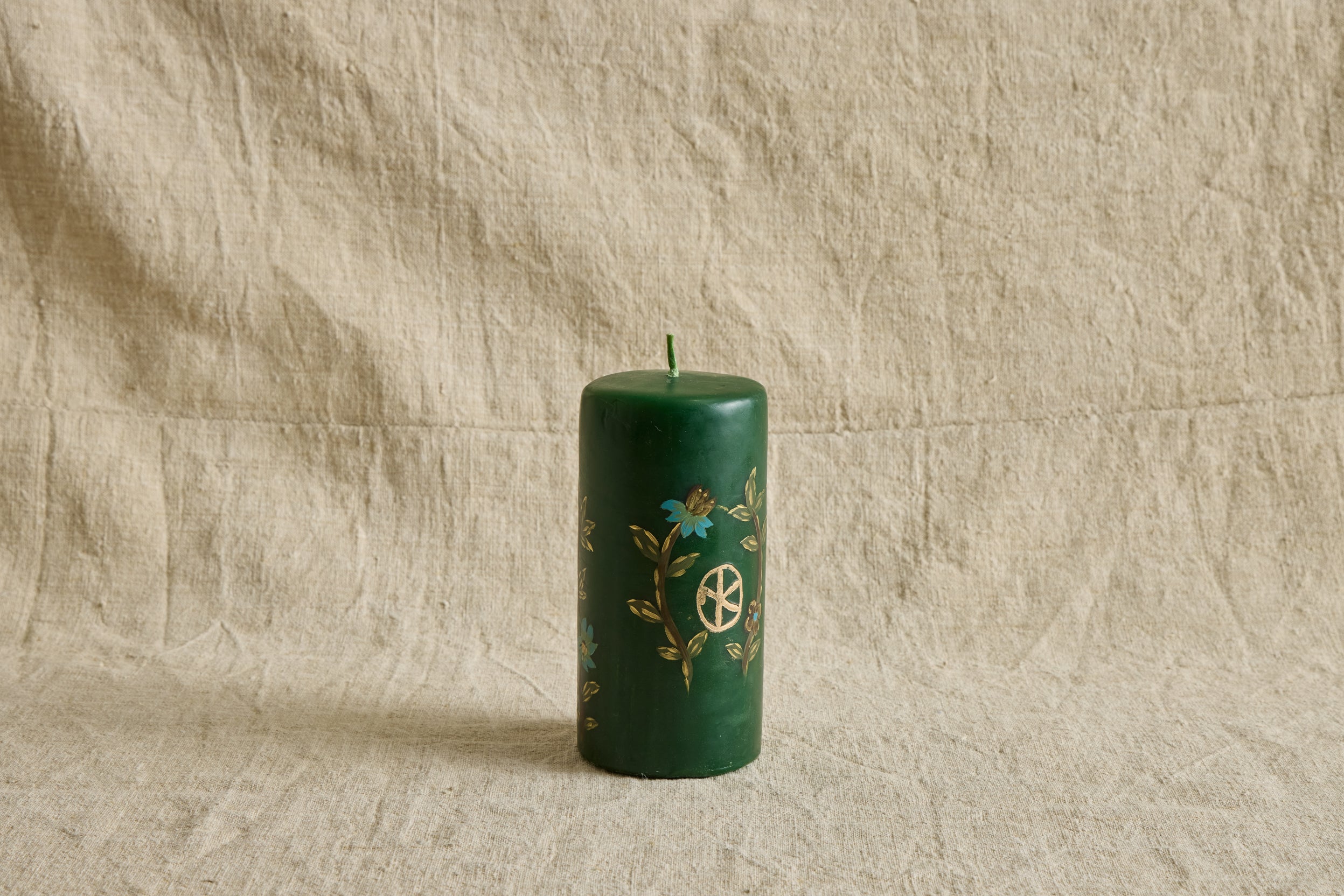 Hand Painted Pillar Candle, Green