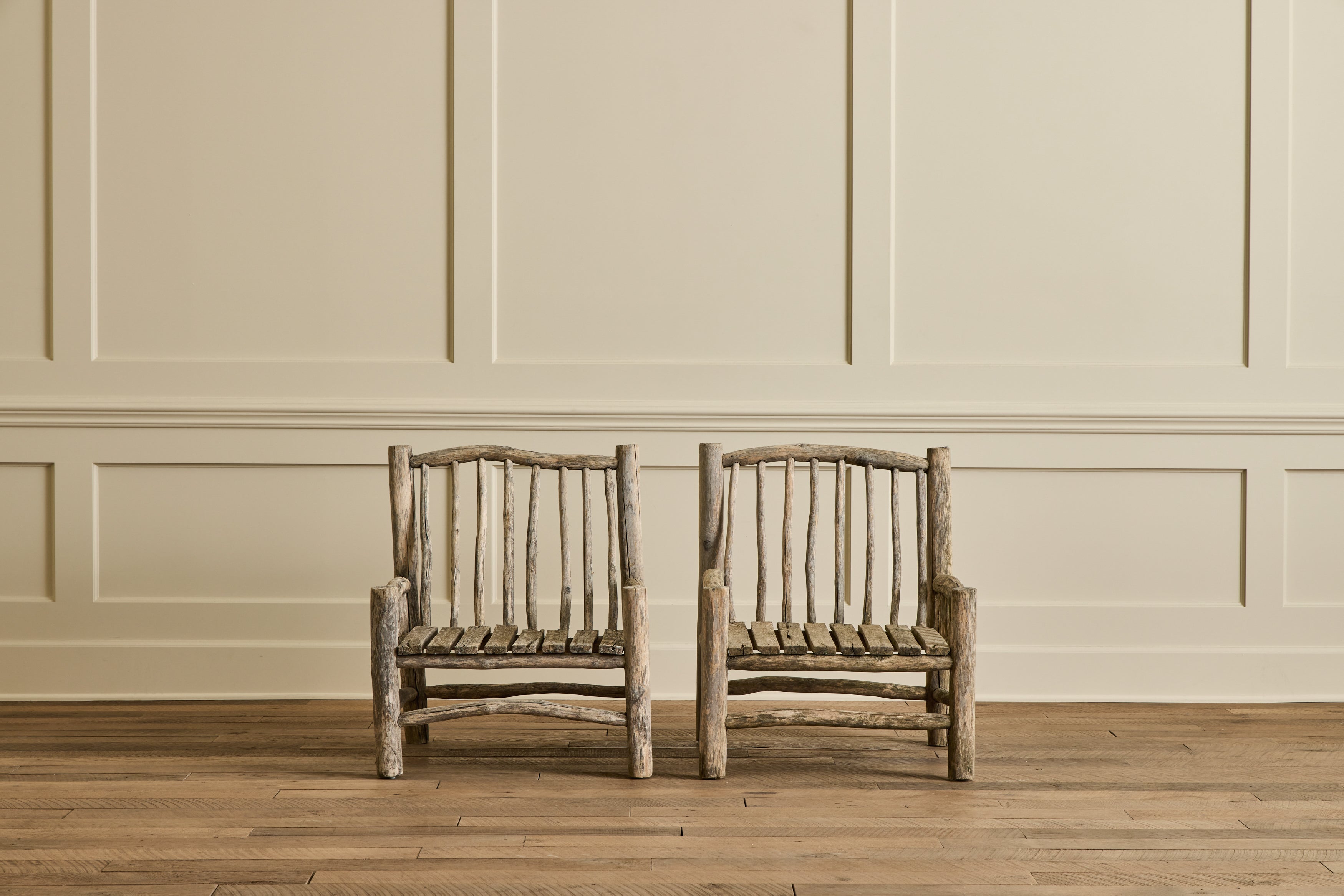 Pair of Rustic Wood Chairs