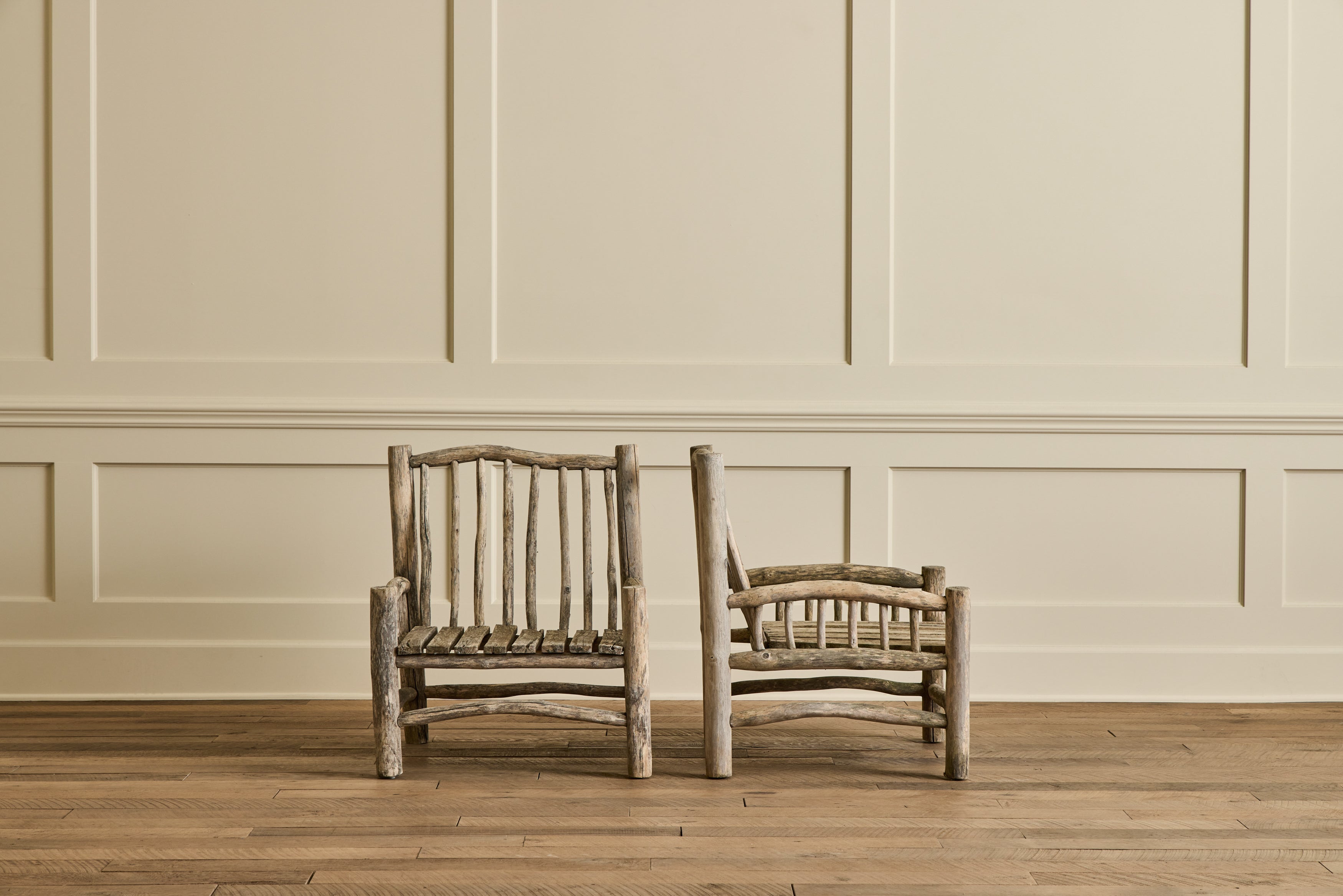 Pair of Rustic Wood Chairs