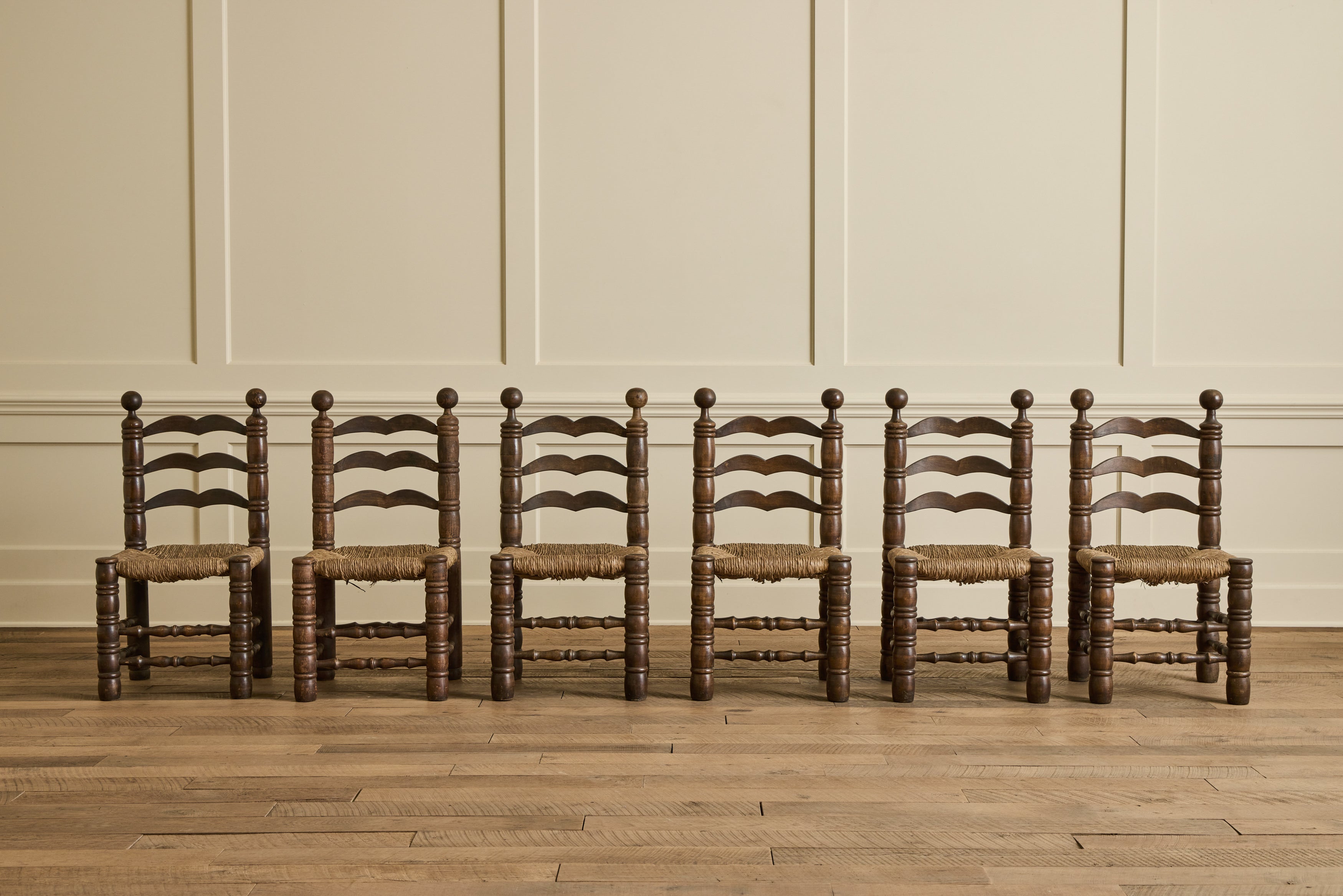 Set of 6 Dudouyt Rush Seat Chairs