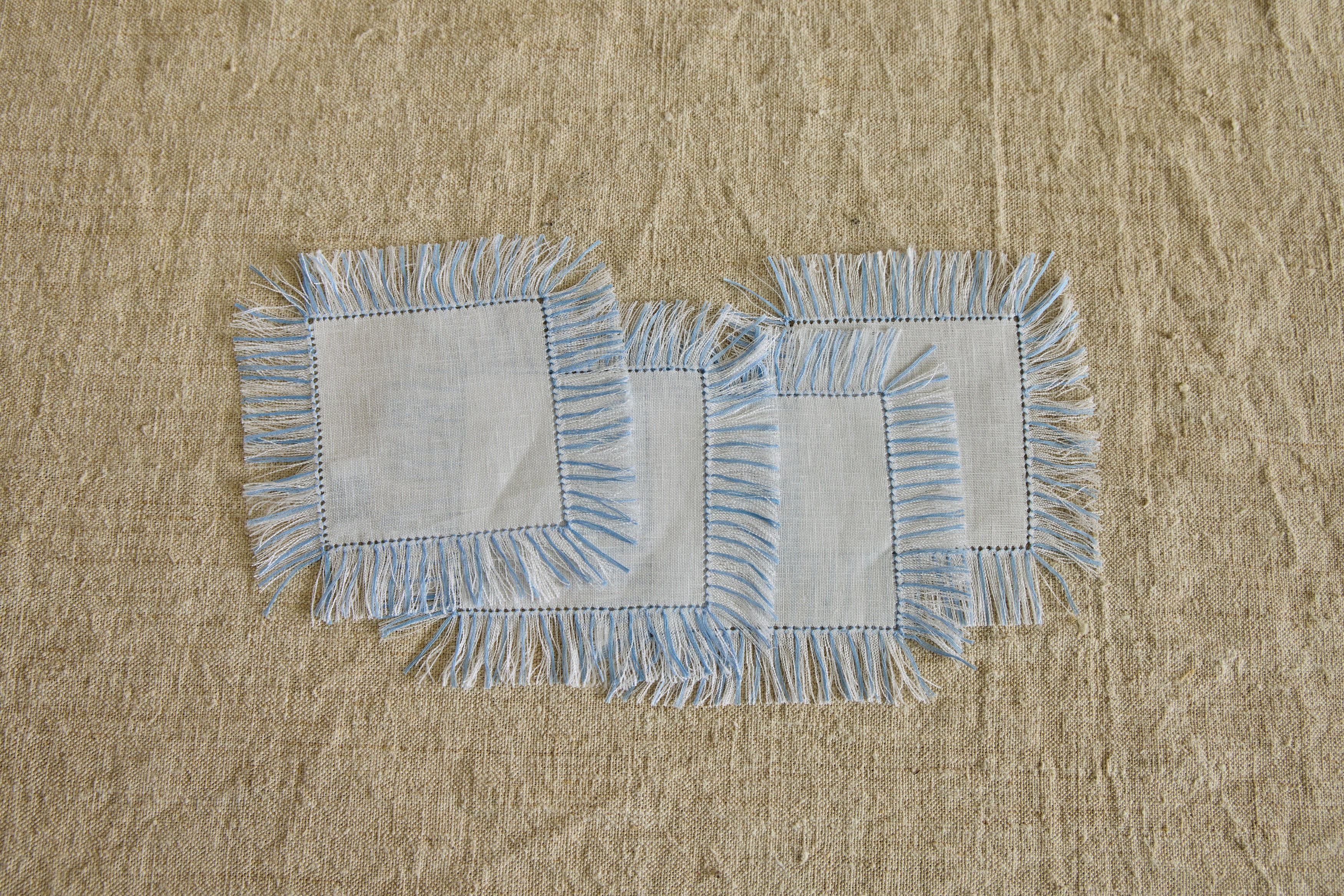 Blue & White Fringe Cocktail Napkins, Set of 4