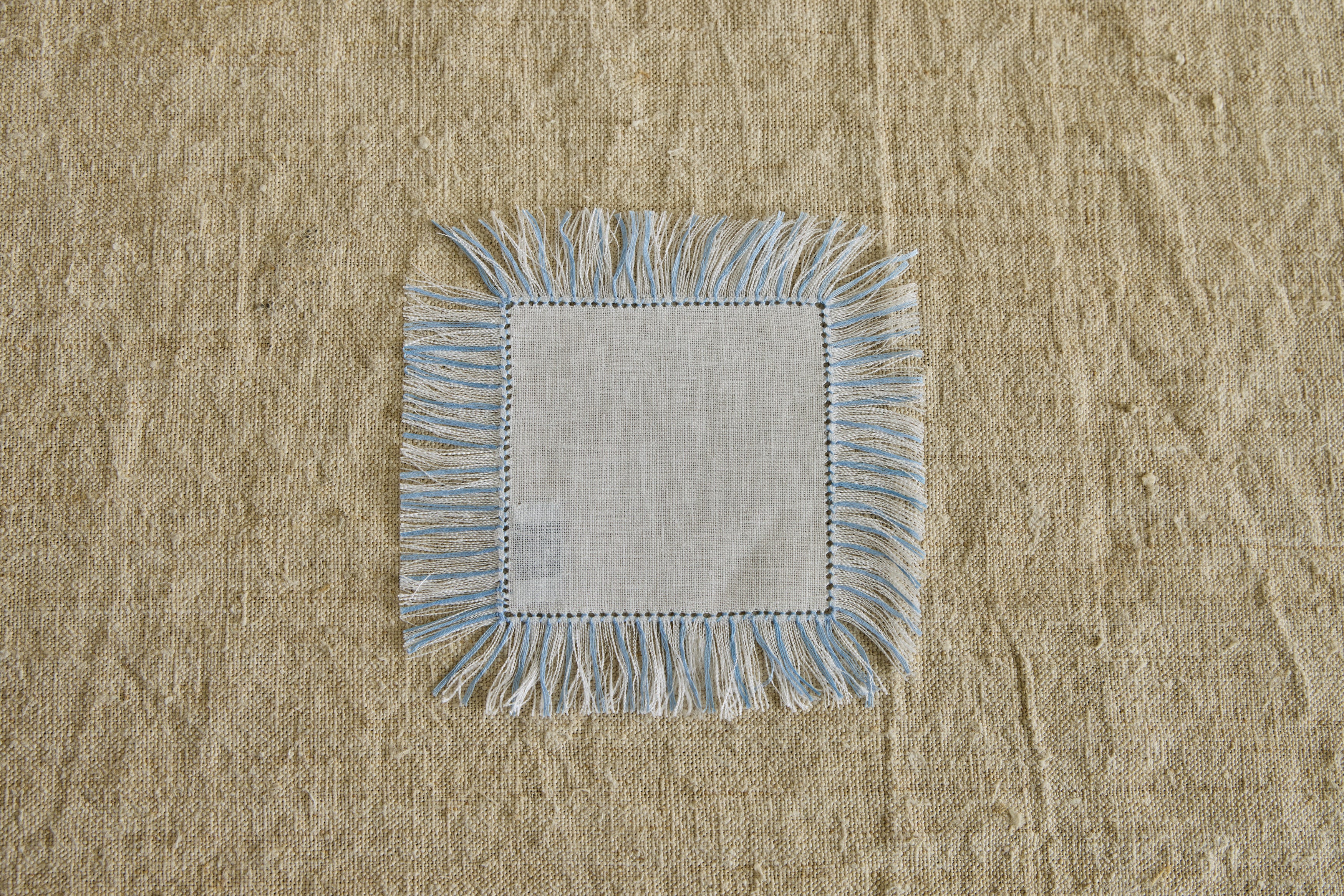 Blue & White Fringe Cocktail Napkins, Set of 4