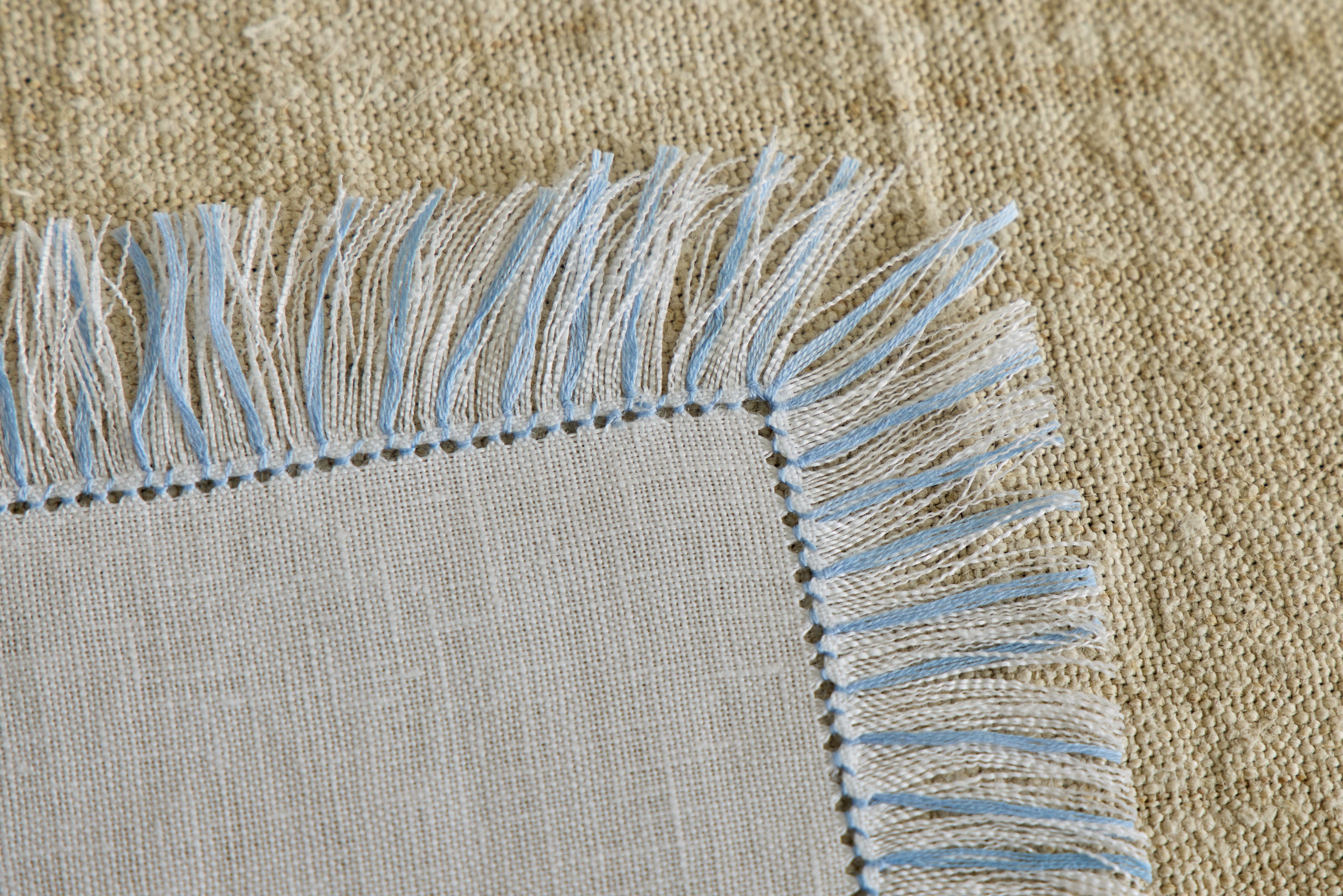 Blue & White Fringe Cocktail Napkins, Set of 4