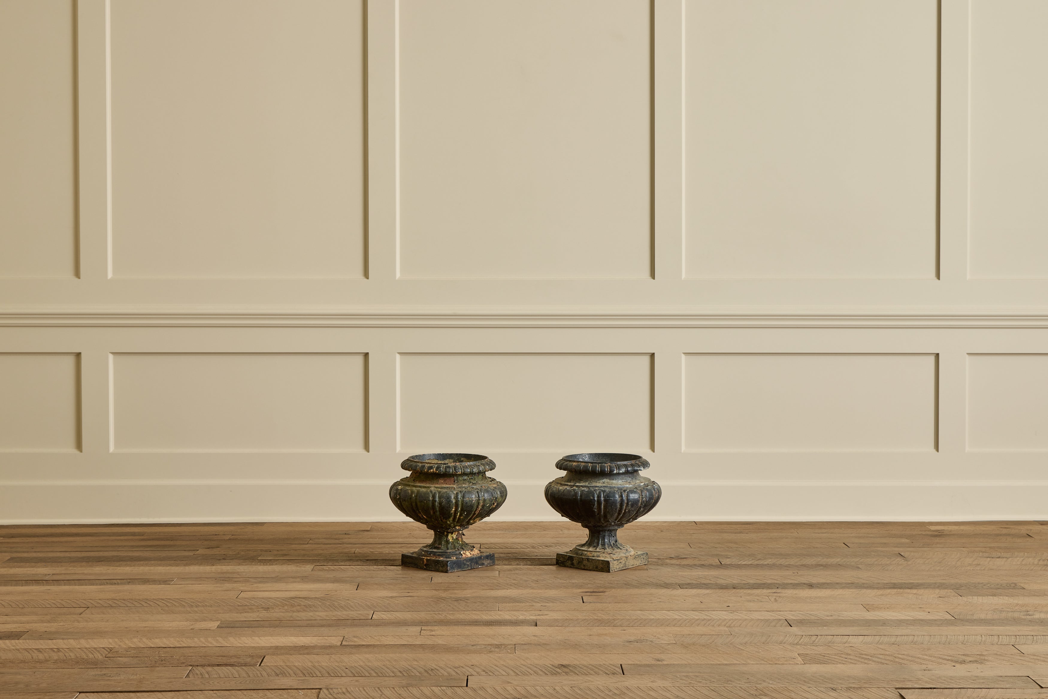 Pair of 19th Century Cast Iron Urns