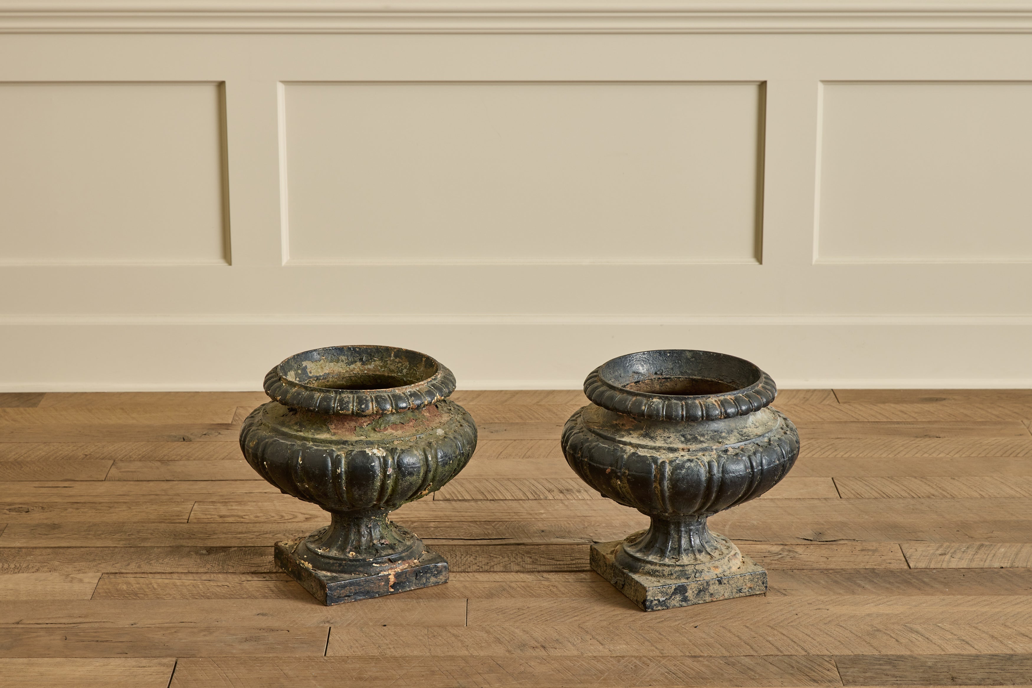 Pair of 19th Century Cast Iron Urns